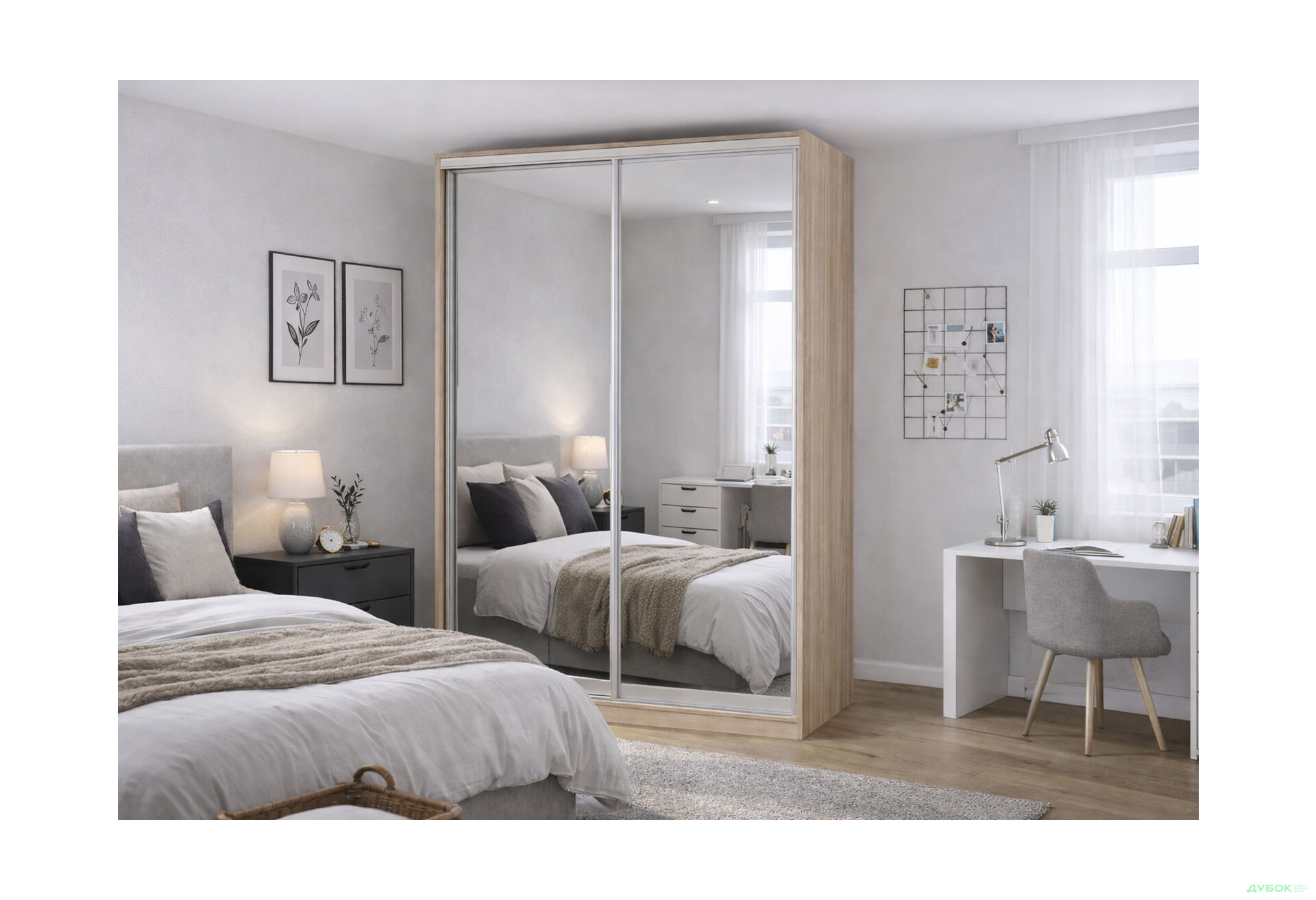 Зображення 2 - Шафа-купе Київський стандарт 2-дверна із дзеркалами 100x240x60 см