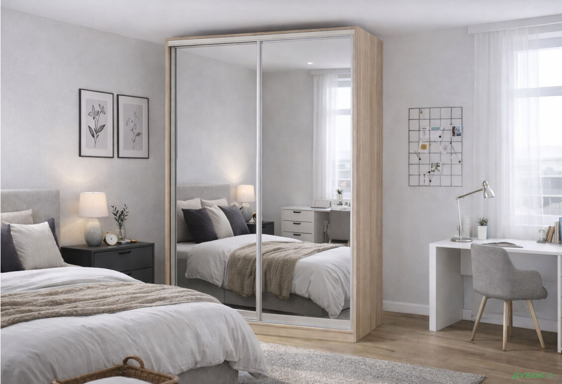 Зображення 2 - Шафа-купе Київський стандарт 2-дверна із дзеркалами 100x240x60 см