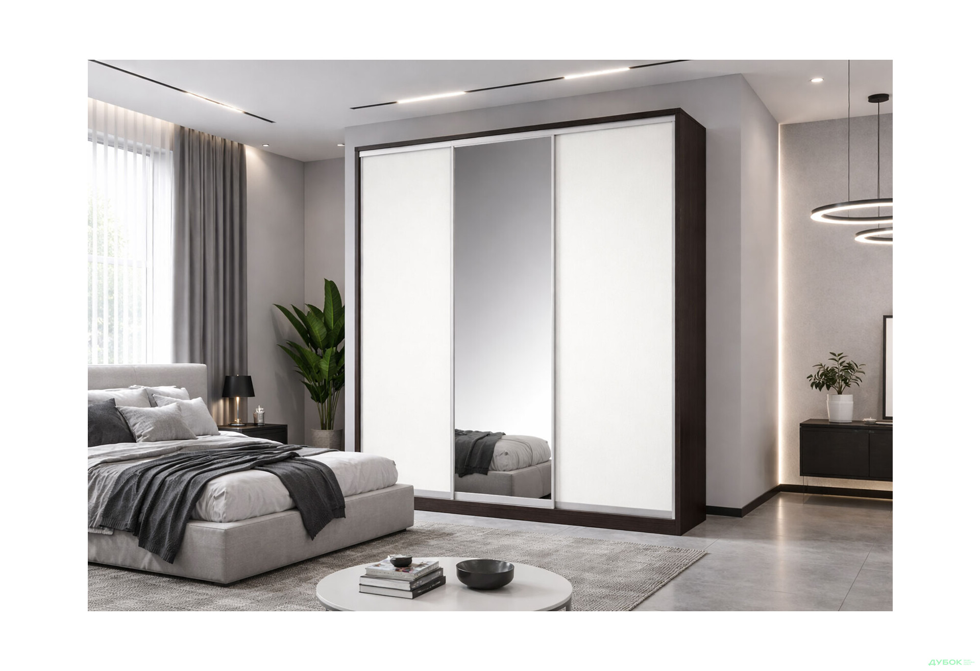 Зображення 2 - Шафа-купе Київський стандарт 3-дверна з дзеркалом 180x240x60 см