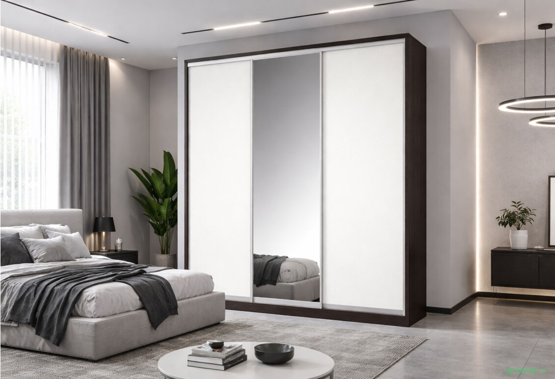 Зображення 2 - Шафа-купе Київський стандарт 3-дверна з дзеркалом 180x240x60 см