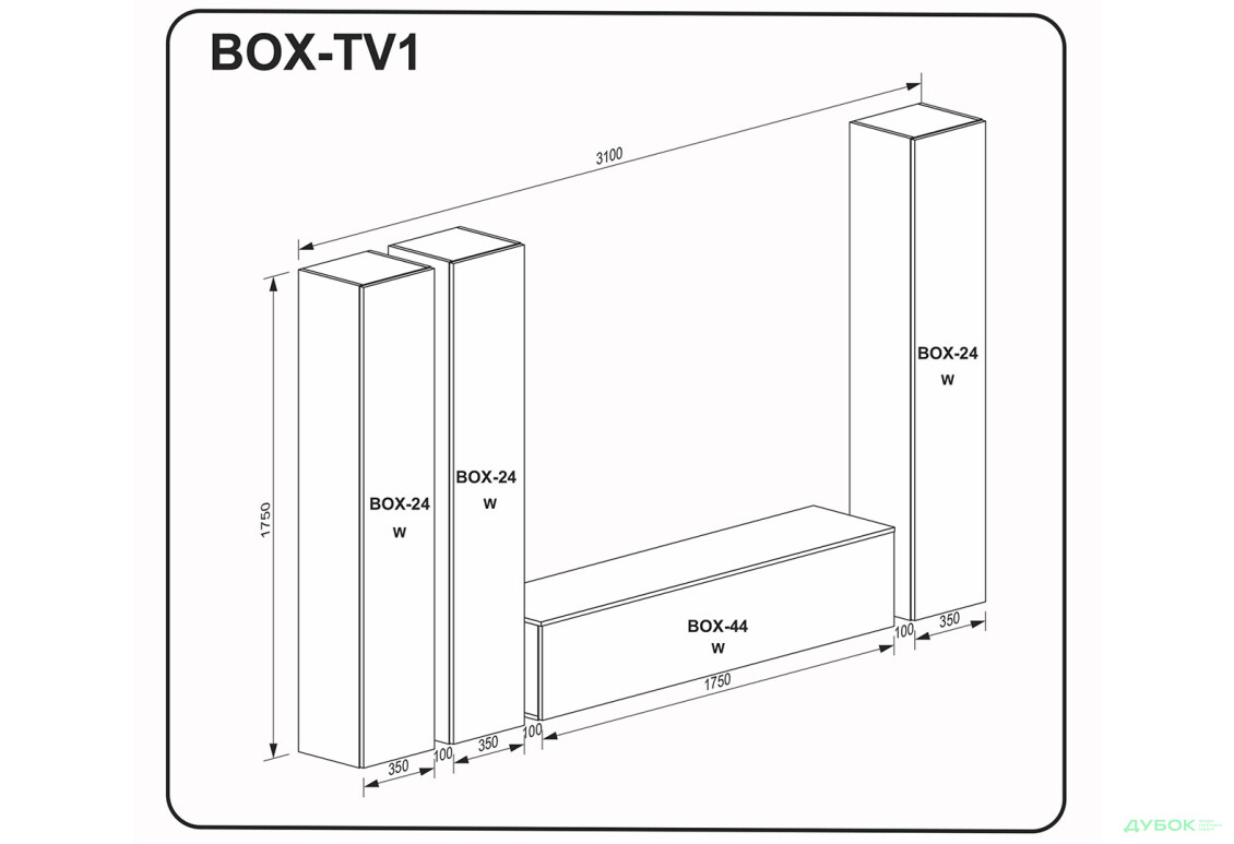 Стінка MiroMark Бокс TV-1 310 см - Зображення 2 Зображення 2 - Стінка MiroMark Бокс TV-1 310 см