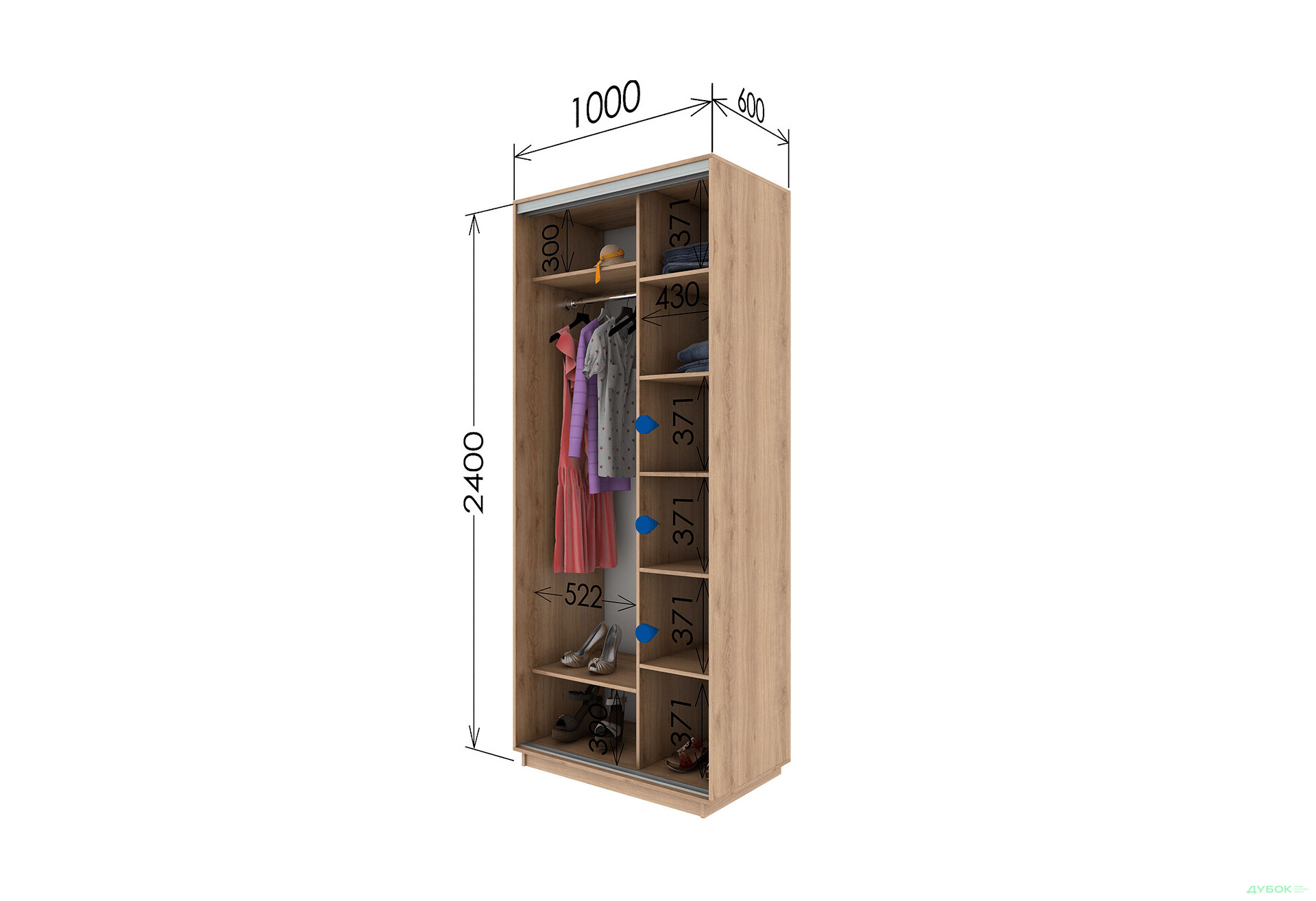 Зображення 14 - Шафа-купе Garant 2-дверна 100x240x60 см