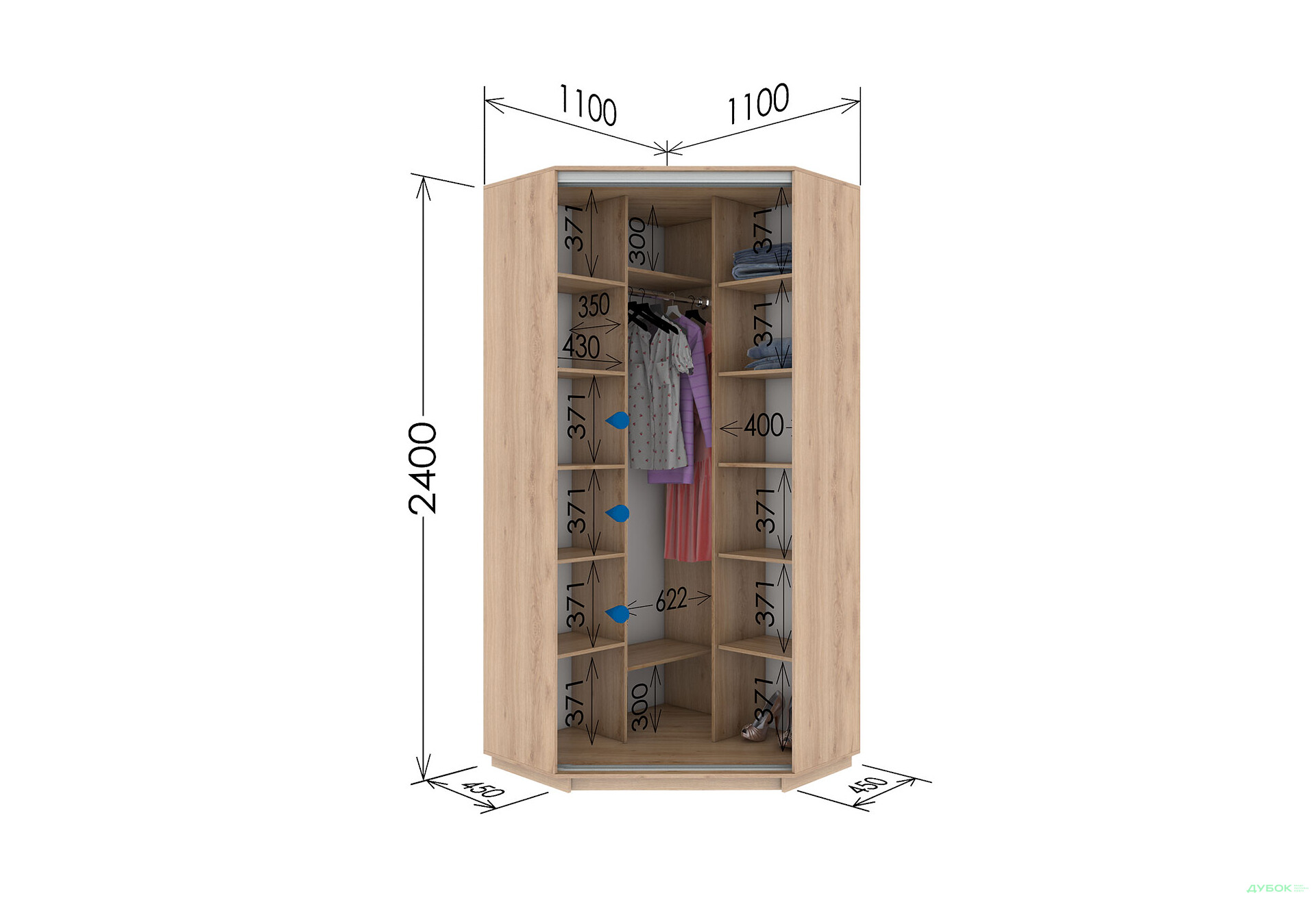 Изображение 6 - Шкаф-купе угловой Garant 2-дверный 110x240x110 см