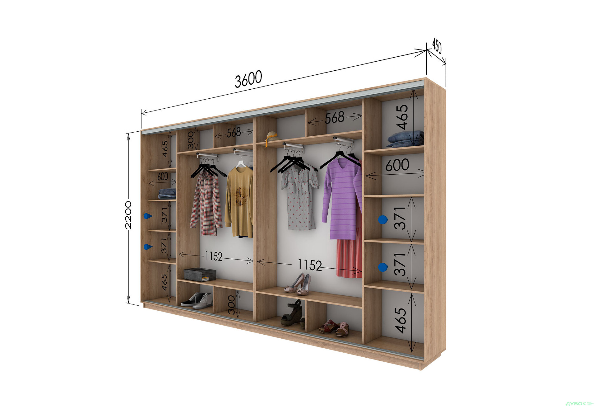 Шафа-купе Garant 4-дверна 360x220x45 см - Зображення 10 Зображення 10 - Шафа-купе Garant 4-дверна 360x220x45 см