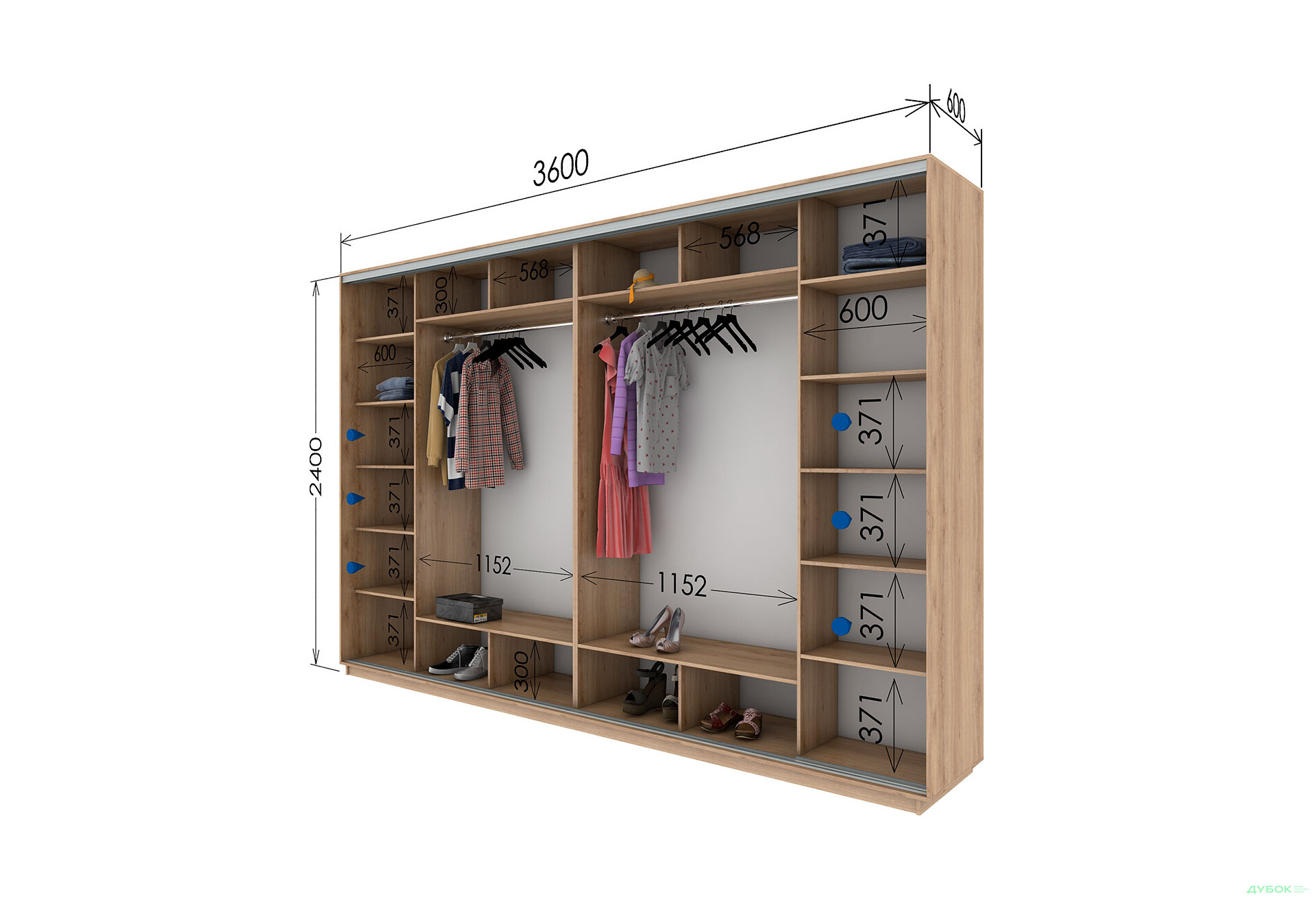 Шафа-купе Garant 4-дверна 360x240x60 см - Зображення 10 Зображення 10 - Шафа-купе Garant 4-дверна 360x240x60 см