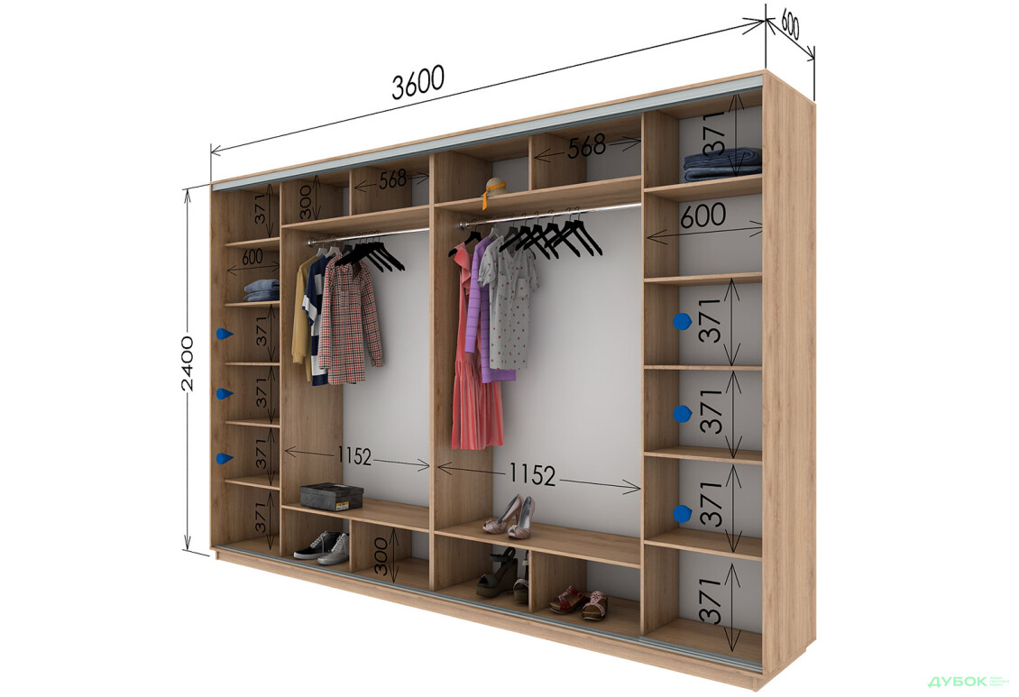 Шафа-купе Garant 4-дверна 360x240x60 см - Зображення 10 Зображення 10 - Шафа-купе Garant 4-дверна 360x240x60 см