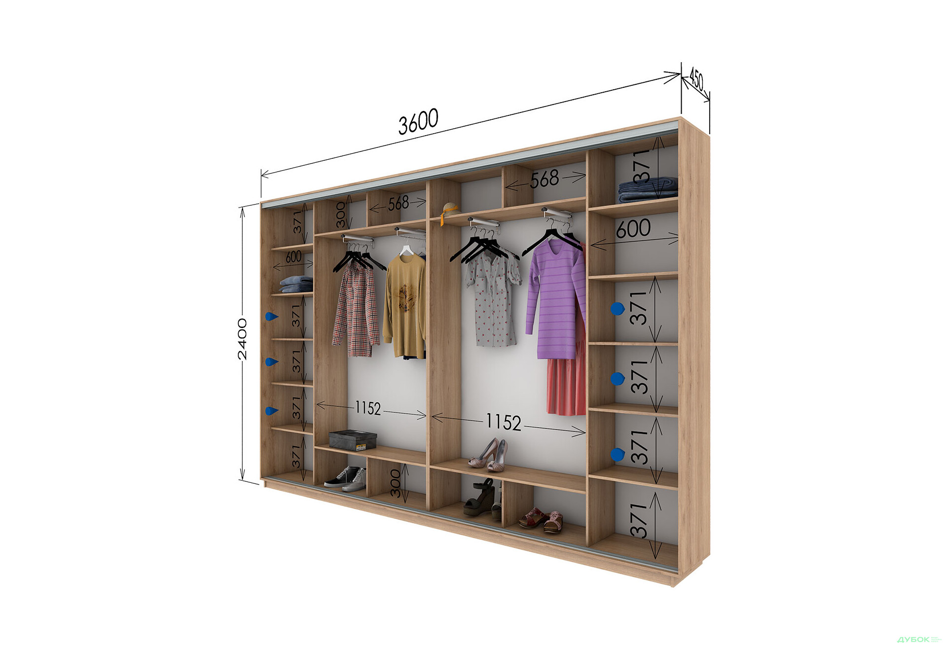 Шафа-купе Garant 4-дверна 360x240x45 см - Зображення 10 Зображення 10 - Шафа-купе Garant 4-дверна 360x240x45 см