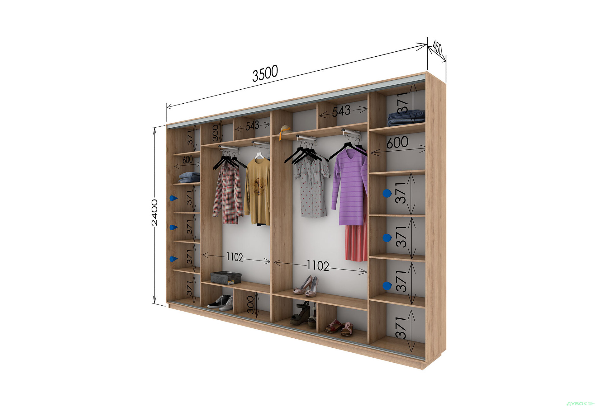 Шафа-купе Garant 4-дверна 350x240x45 см - Зображення 14 Зображення 14 - Шафа-купе Garant 4-дверна 350x240x45 см