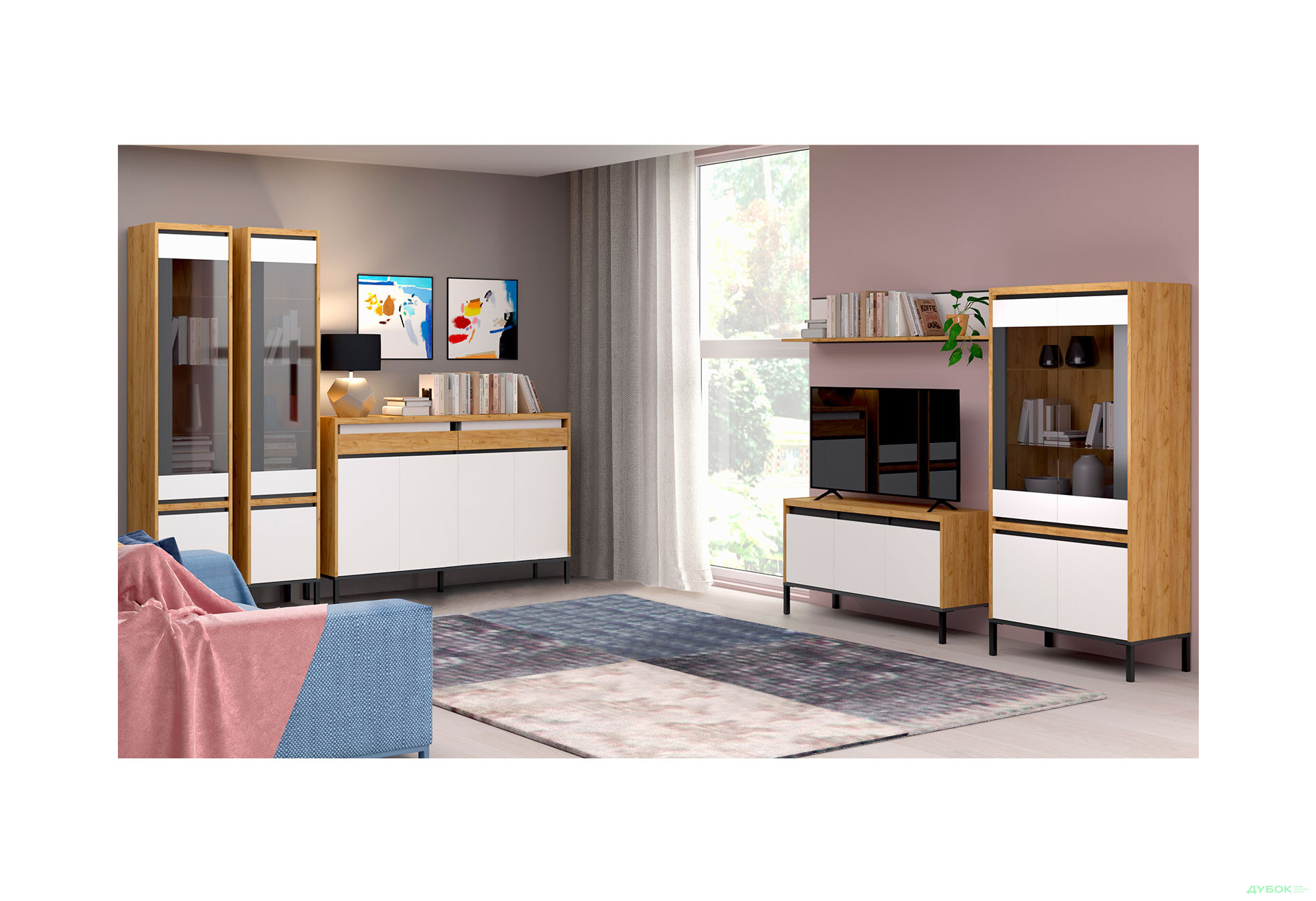 Комплект у вітальню VMV holding Палмор Дуб крафт золотий/Білий - Зображення 1 Зображення 1 - Комплект у вітальню VMV holding Палмор Дуб крафт золотий/Білий