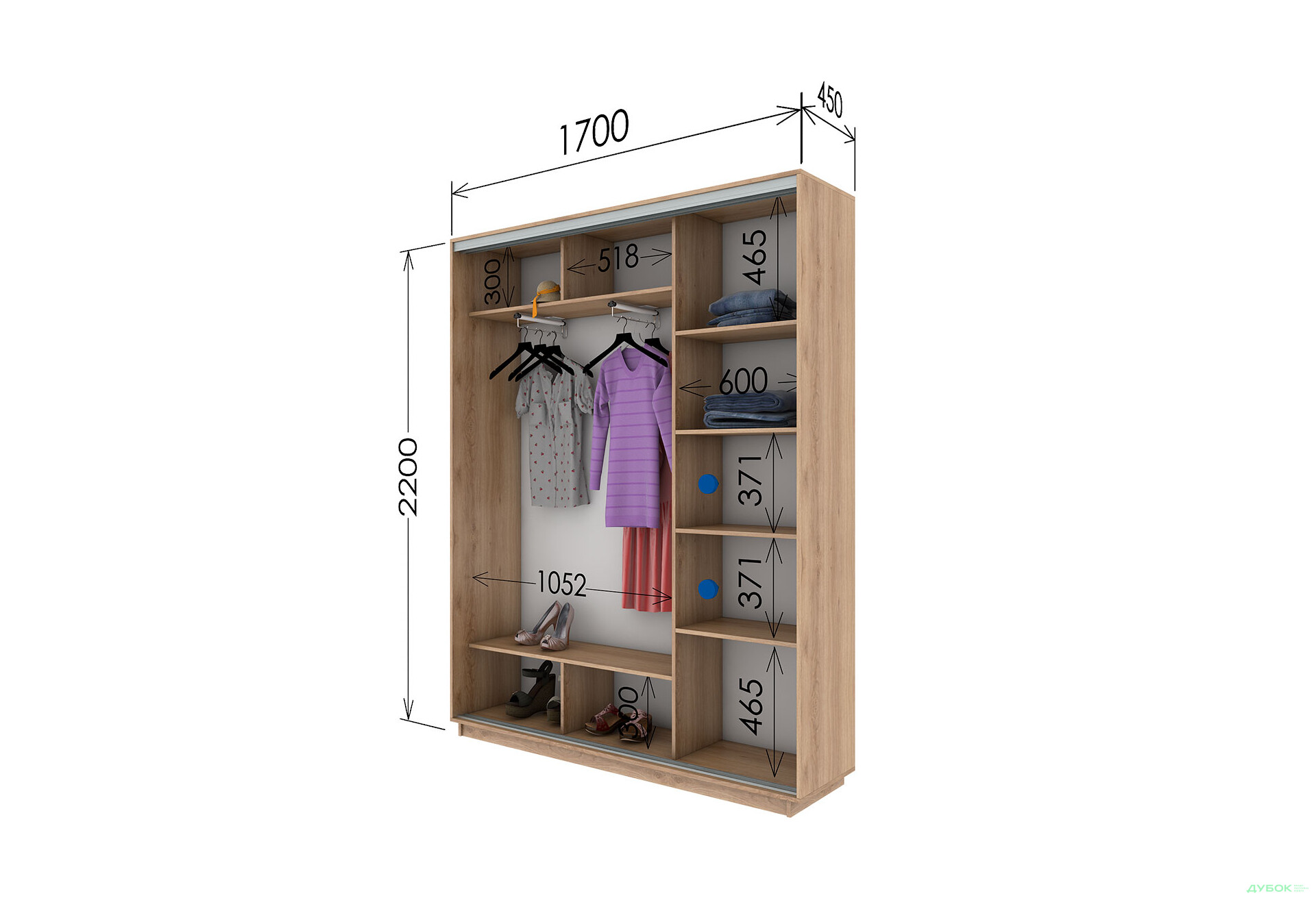 Шафа-купе Garant 2-дверна 170x220x45 см - Зображення 8 Зображення 8 - Шафа-купе Garant 2-дверна 170x220x45 см