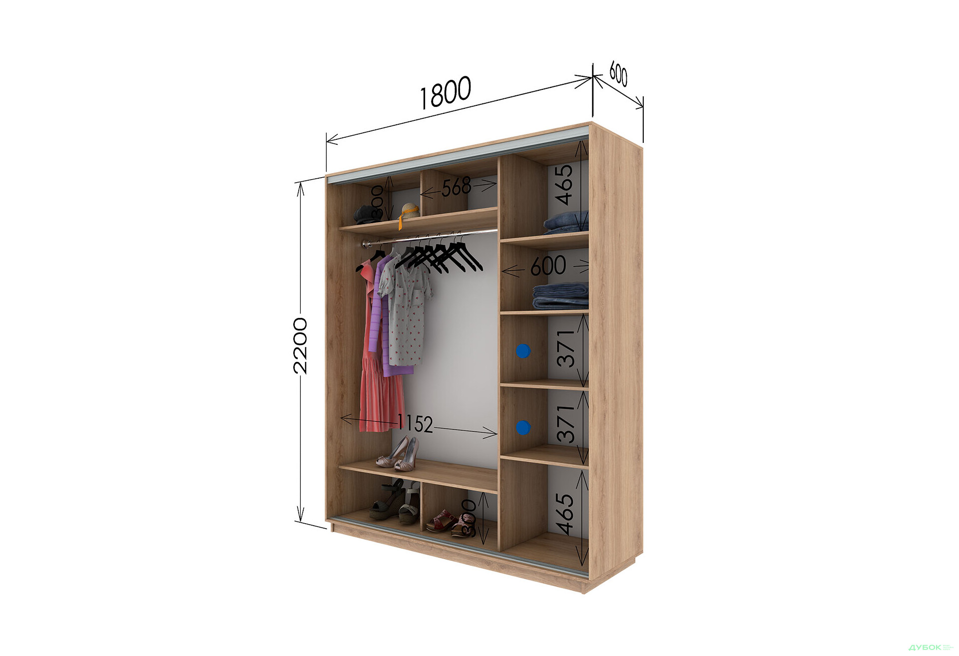 Шафа-купе Garant 2-дверна 180x220x60 см - Зображення 6 Зображення 6 - Шафа-купе Garant 2-дверна 180x220x60 см