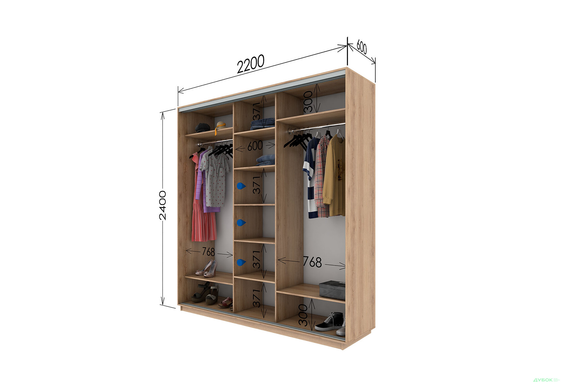 Шафа-купе Garant 3-дверна 220x240x60 см - Зображення 9 Зображення 9 - Шафа-купе Garant 3-дверна 220x240x60 см