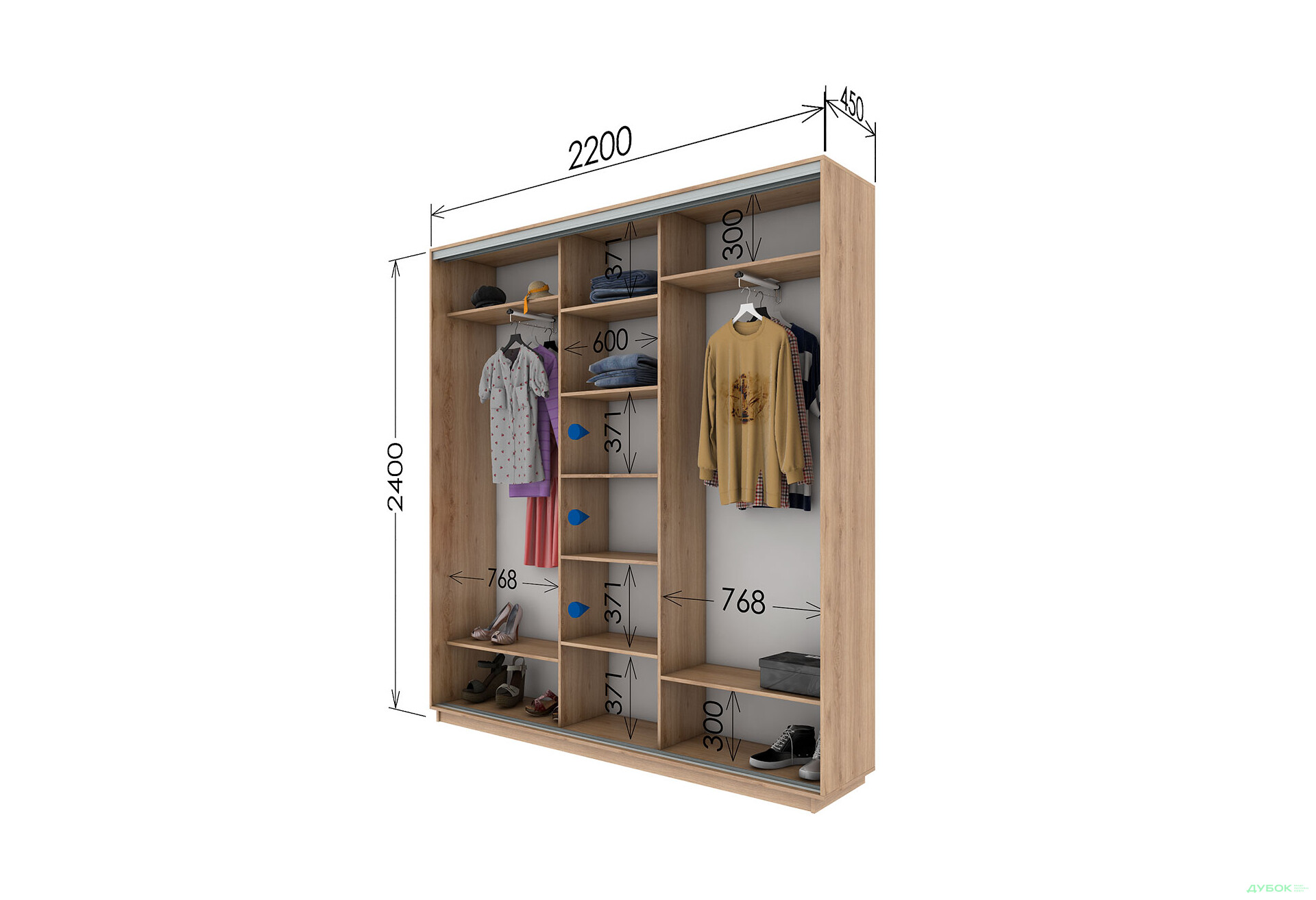 Шафа-купе Garant 3-дверна 220x240x45 см - Зображення 9 Зображення 9 - Шафа-купе Garant 3-дверна 220x240x45 см