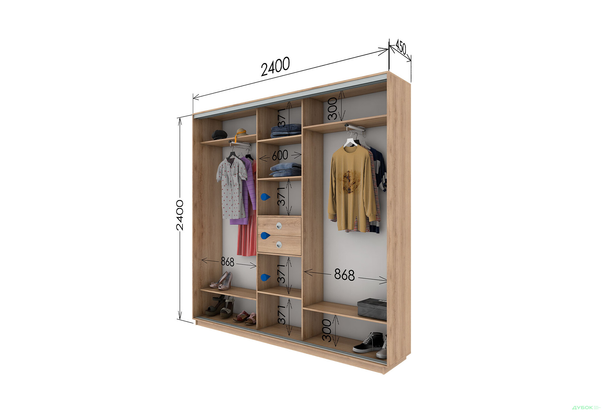 Шафа-купе Garant 3-дверна 240x240x45 см - Зображення 8 Зображення 8 - Шафа-купе Garant 3-дверна 240x240x45 см