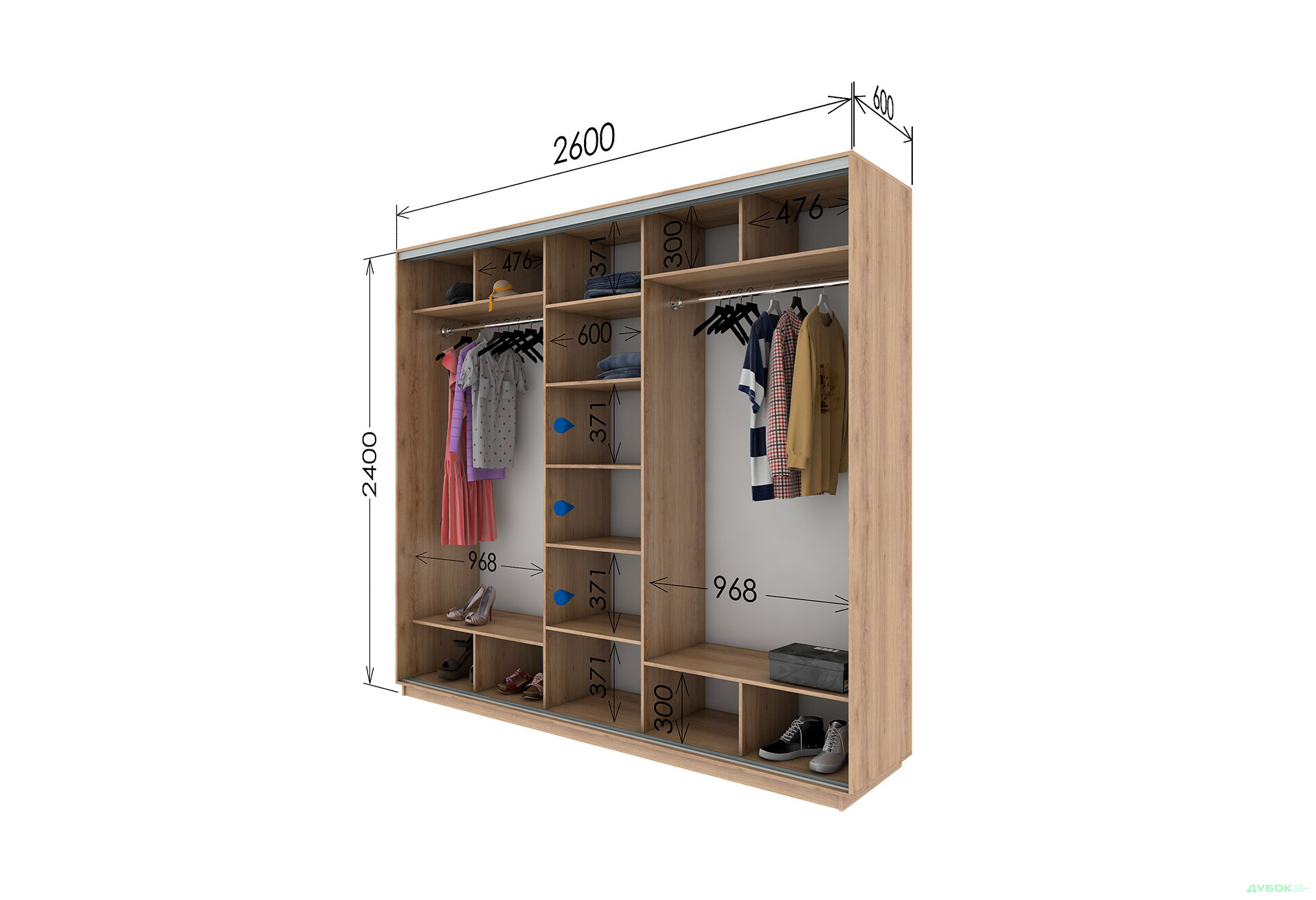 Шафа-купе Garant 3-дверна 260x240x60 см - Зображення 8 Зображення 8 - Шафа-купе Garant 3-дверна 260x240x60 см