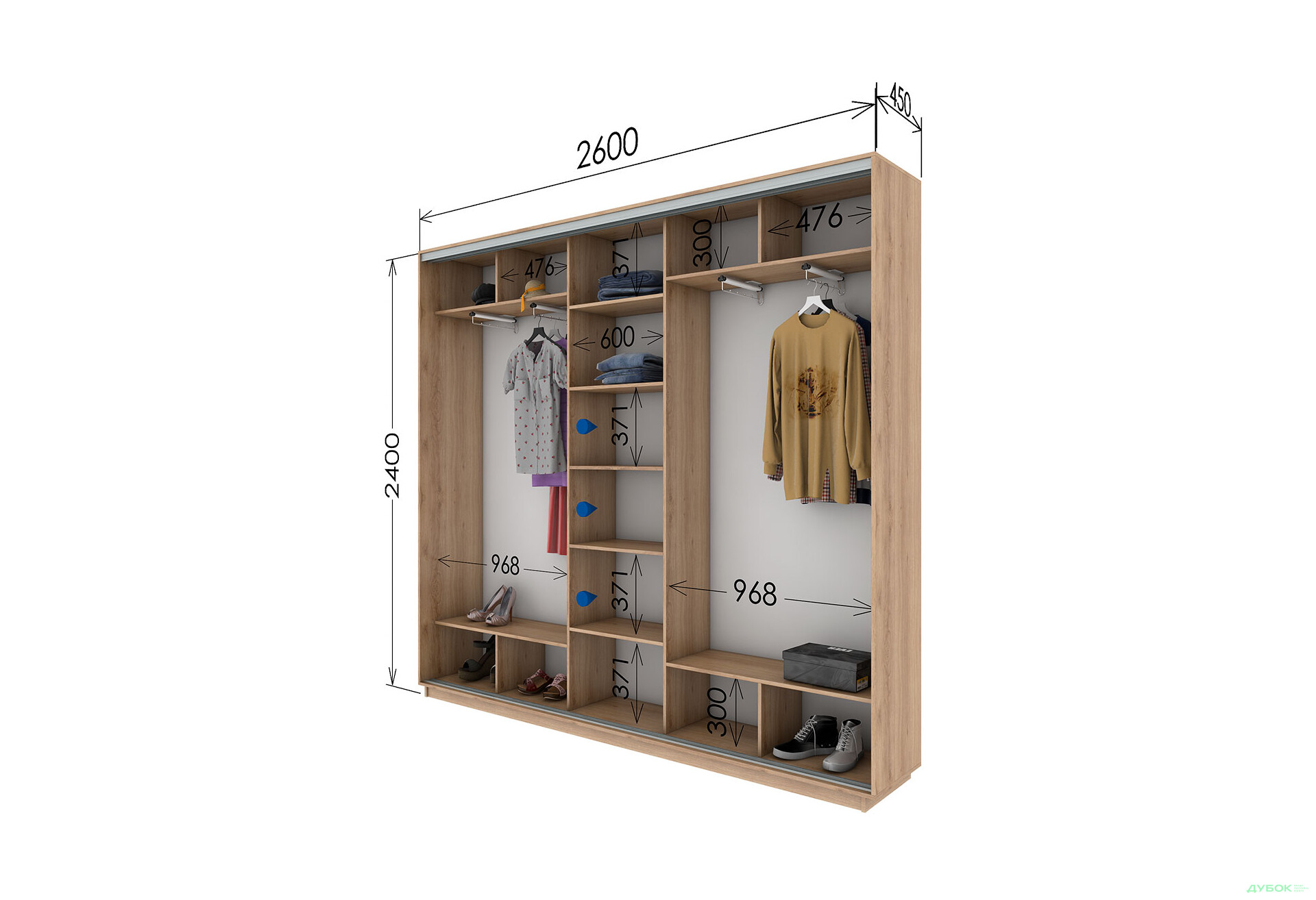 Шафа-купе Garant 3-дверна 260x240x45 см - Зображення 8 Зображення 8 - Шафа-купе Garant 3-дверна 260x240x45 см