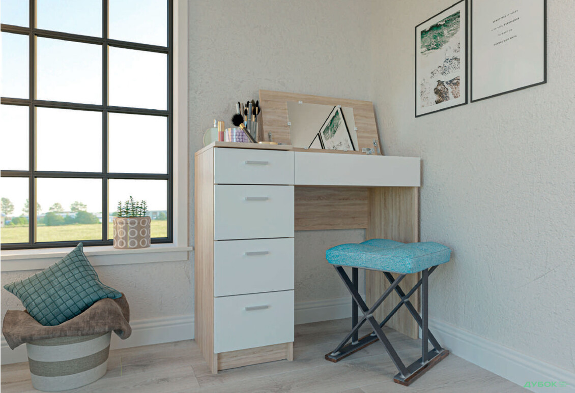 Изображение 3 - Стол туалетный Garant Шарм с 4 ящиками и зеркалом 90 см Дуб сонома / Нимфея альба