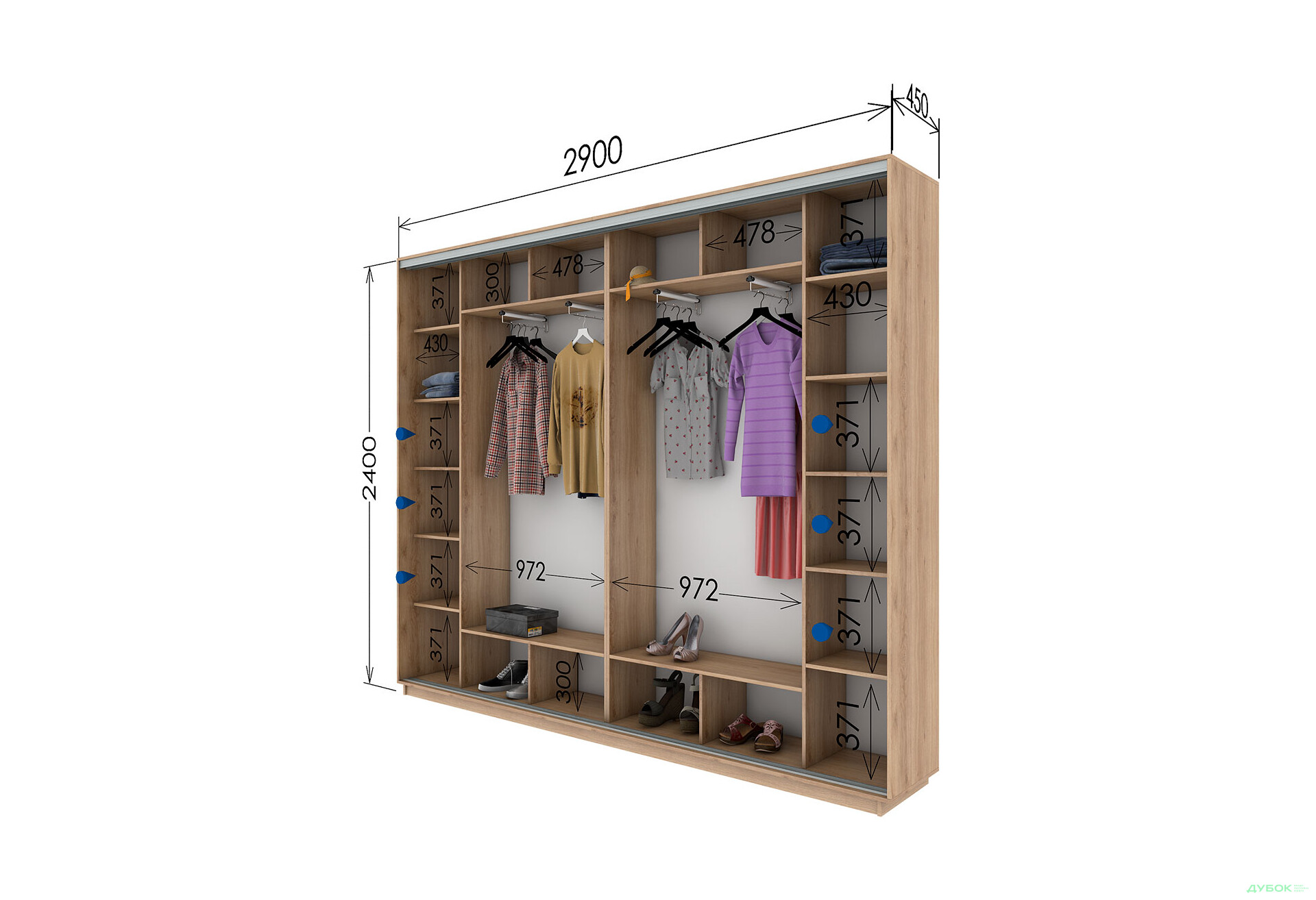 Шафа-купе Garant 4-дверна 290x240x45 см - Зображення 7 Зображення 7 - Шафа-купе Garant 4-дверна 290x240x45 см