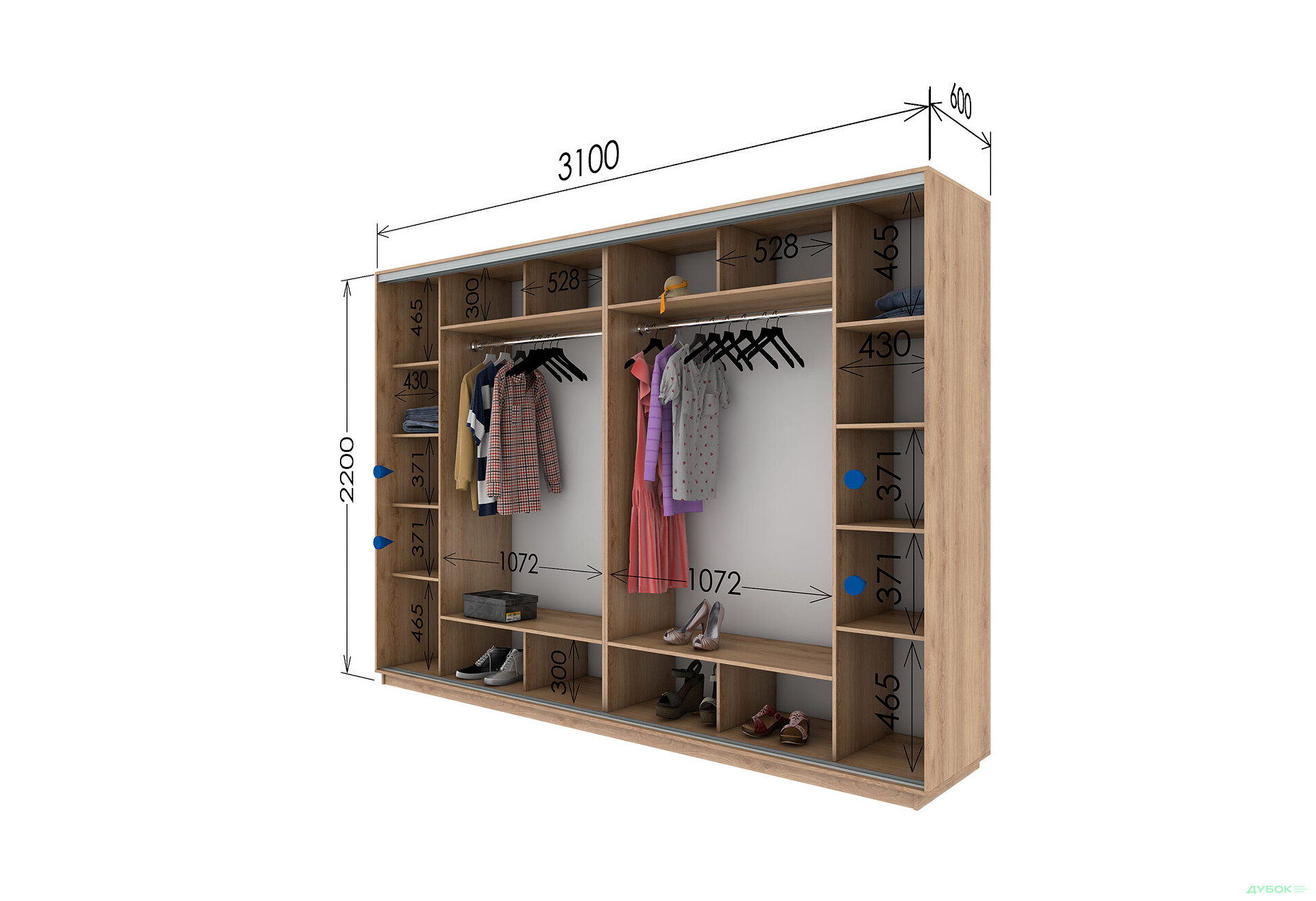 Шафа-купе Garant 4-дверна 310x220x60 см - Зображення 11 Зображення 11 - Шафа-купе Garant 4-дверна 310x220x60 см