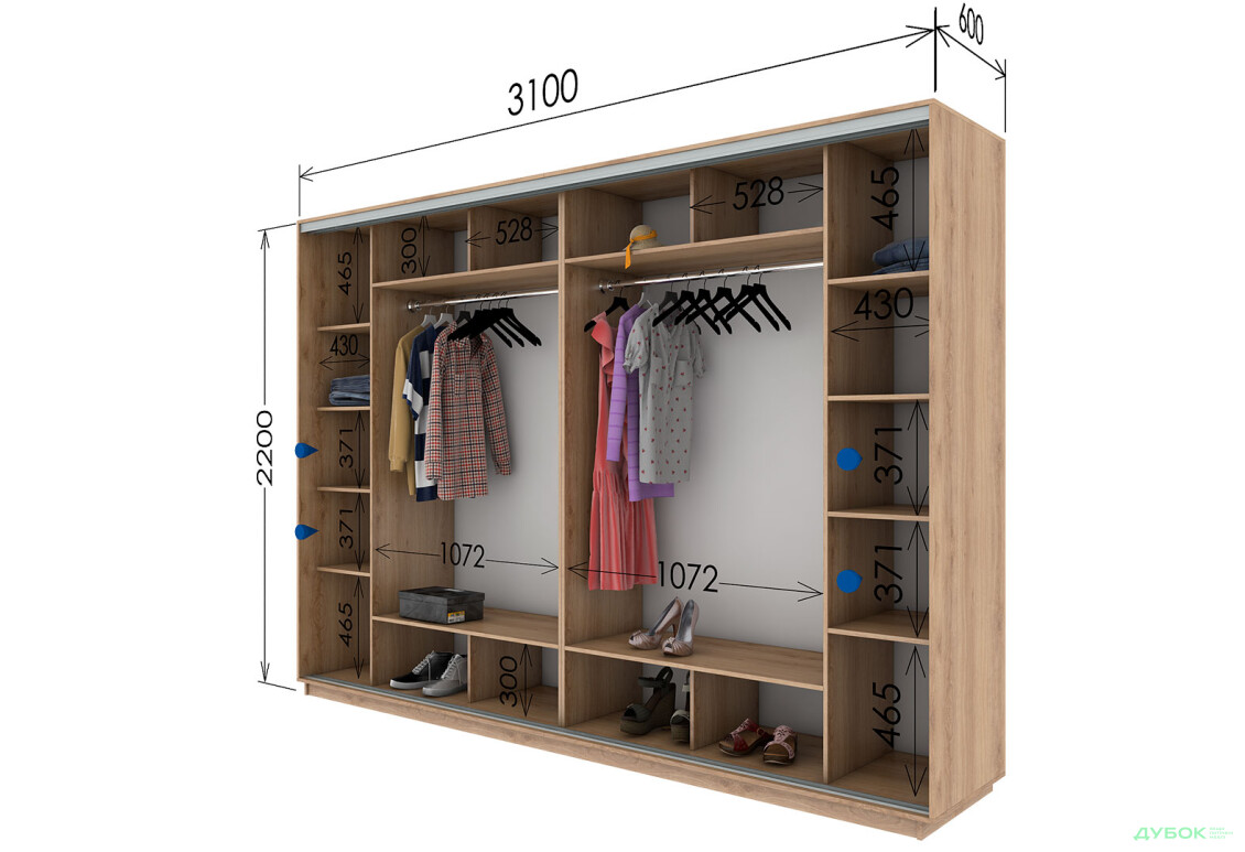 Шафа-купе Garant 4-дверна 310x220x60 см - Зображення 11 Зображення 11 - Шафа-купе Garant 4-дверна 310x220x60 см