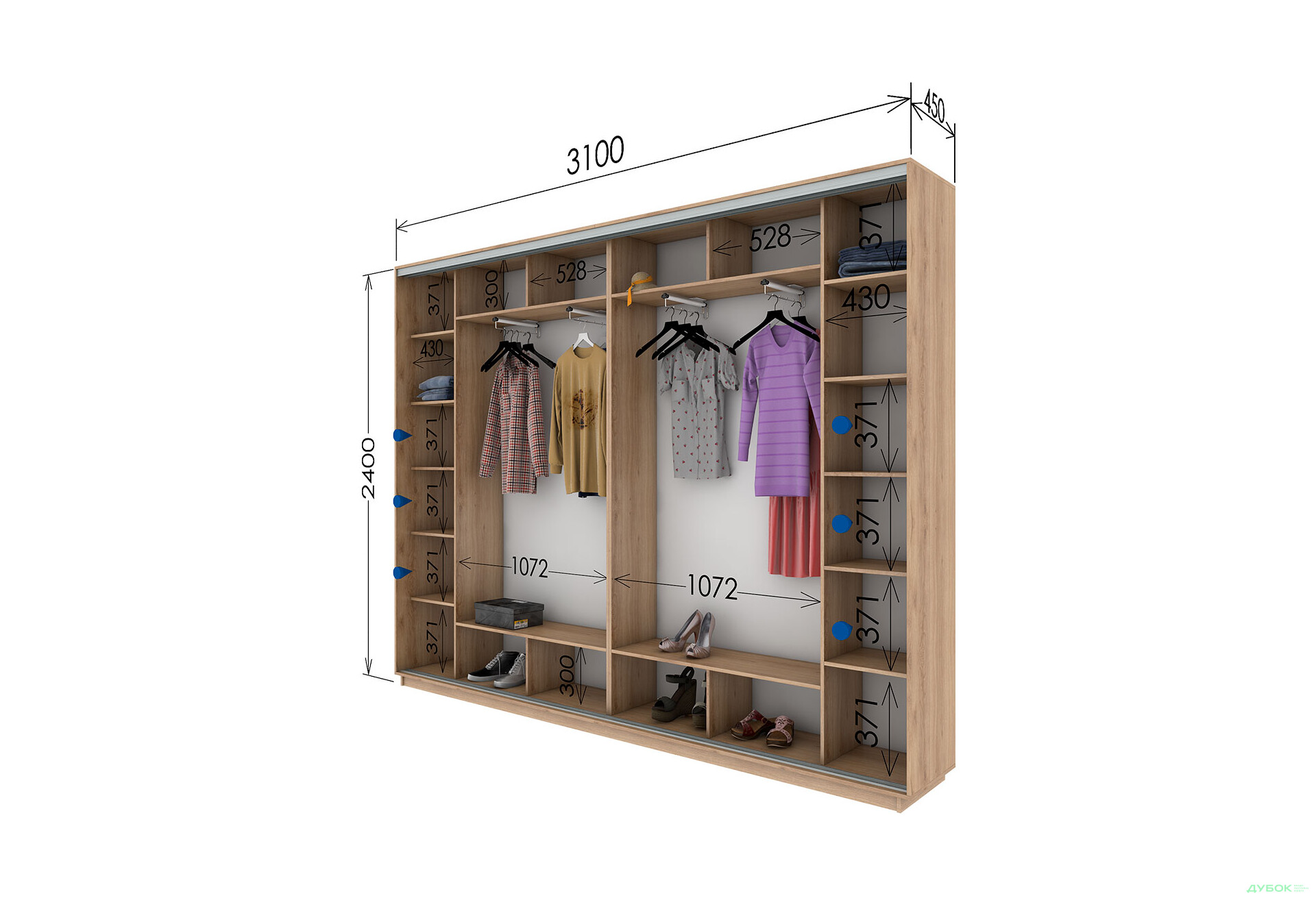 Шафа-купе Garant 4-дверна 310x240x45 см - Зображення 11 Зображення 11 - Шафа-купе Garant 4-дверна 310x240x45 см