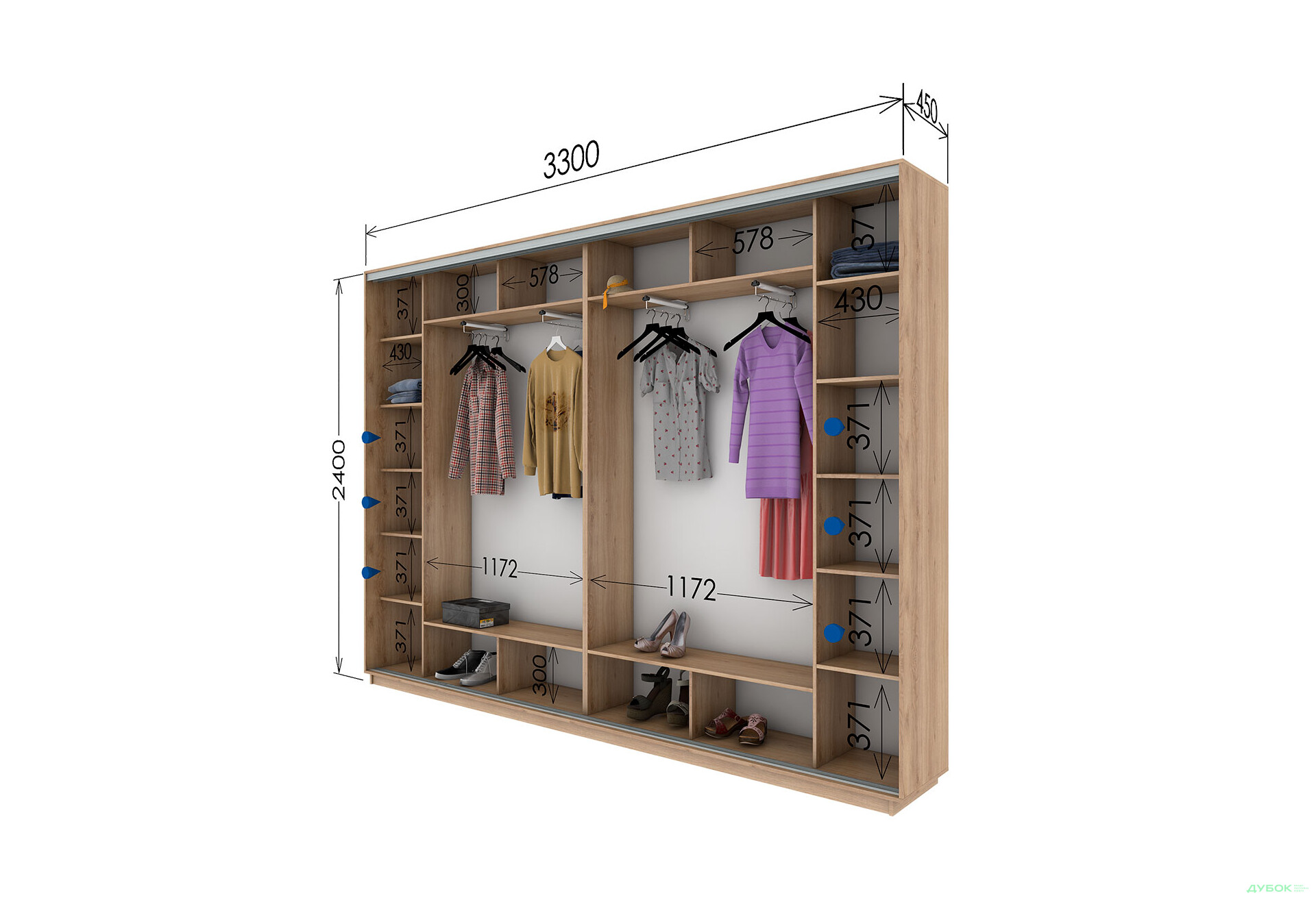 Шафа-купе Garant 4-дверна 330x240x45 см - Зображення 10 Зображення 10 - Шафа-купе Garant 4-дверна 330x240x45 см