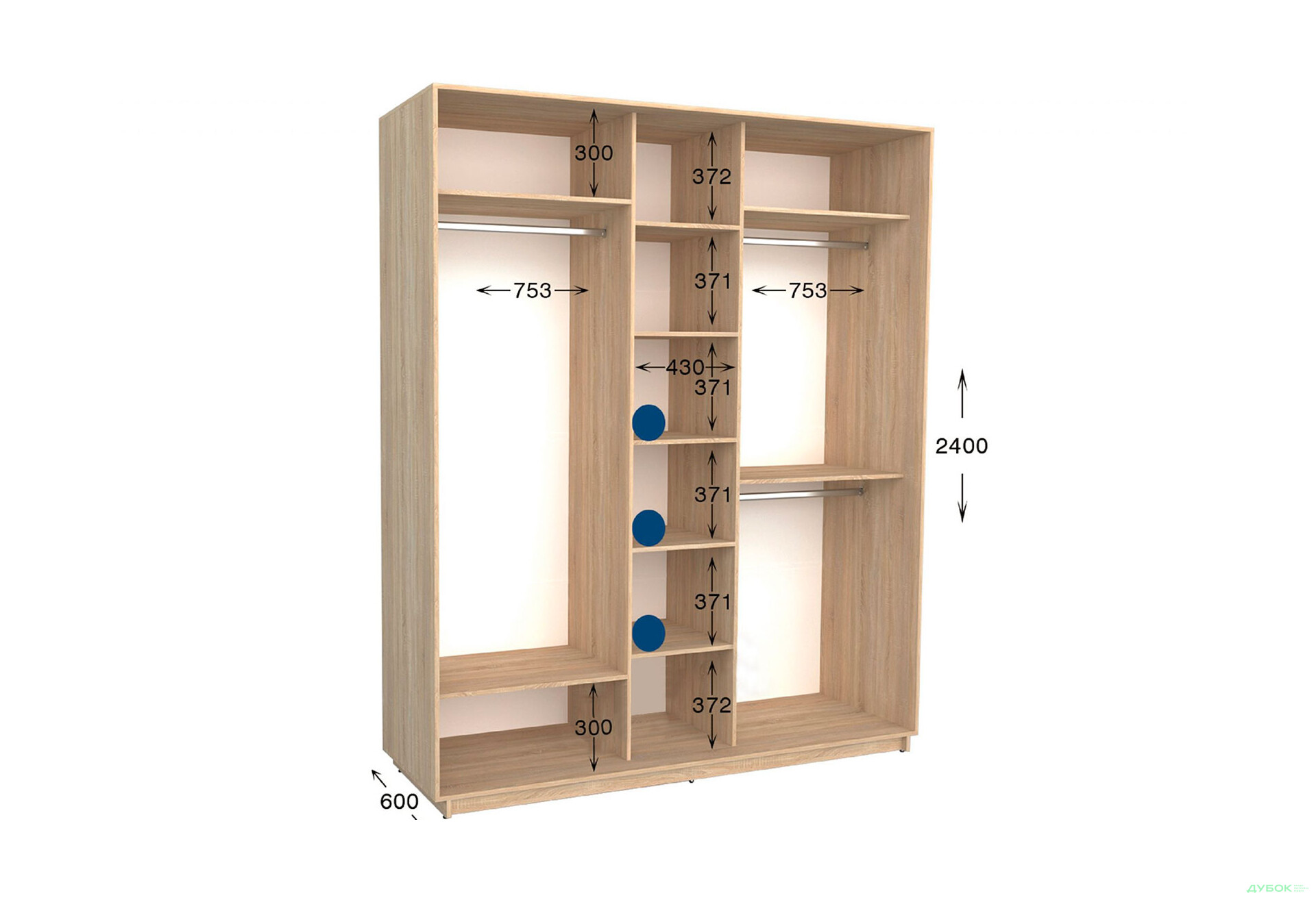 Шафа-купе Garant Практик №81 3-дверна 200 см - Зображення 2 Зображення 2 - Шафа-купе Garant Практик №81 3-дверна 200 см