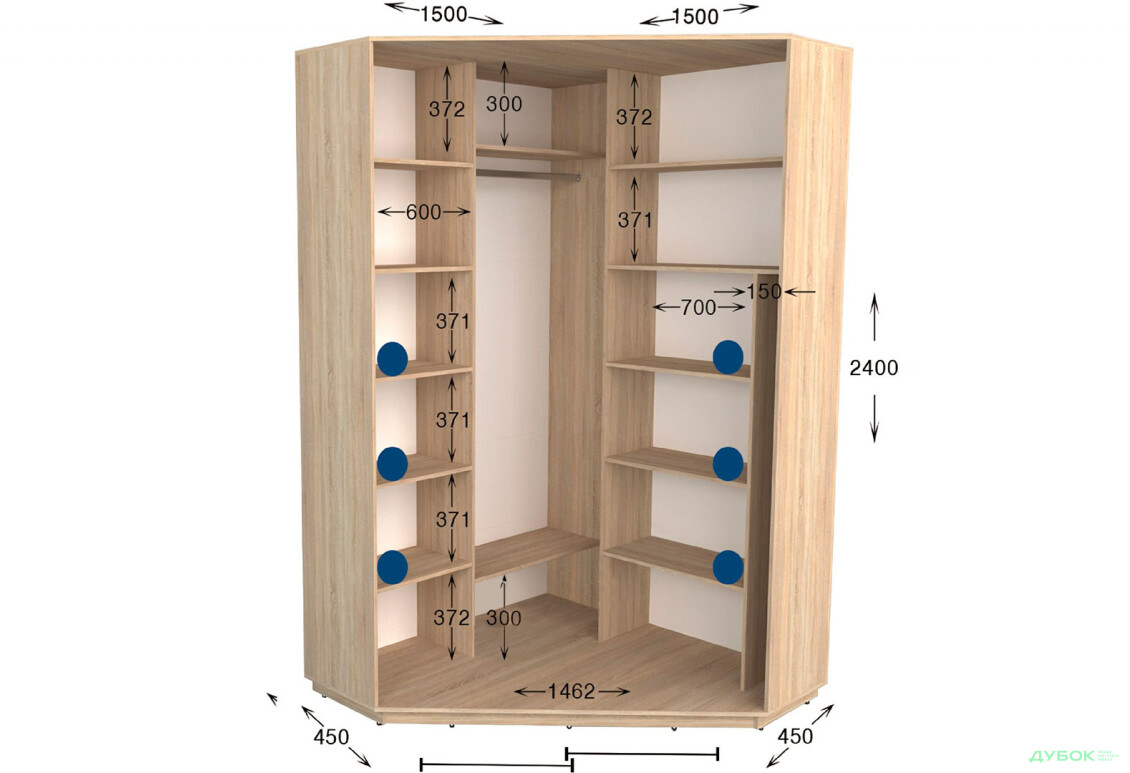 Шафа-купе кутова Garant Практик №5 2-дверна 150x150 см - Зображення 2 Зображення 2 - Шафа-купе кутова Garant Практик №5 2-дверна 150x150 см