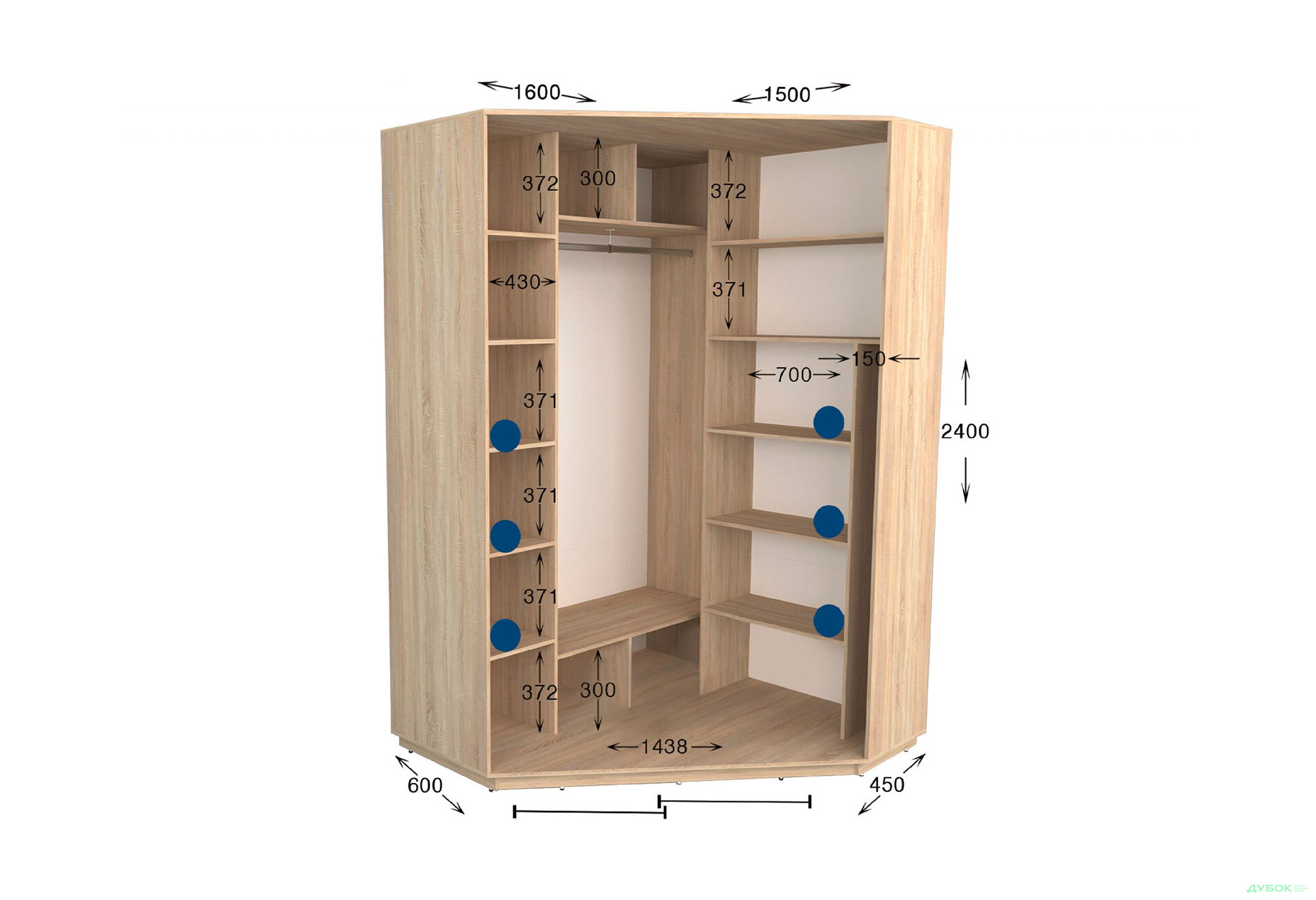 Зображення 2 - Шафа-купе кутова Garant Практик №6 2-дверна 160x150 см