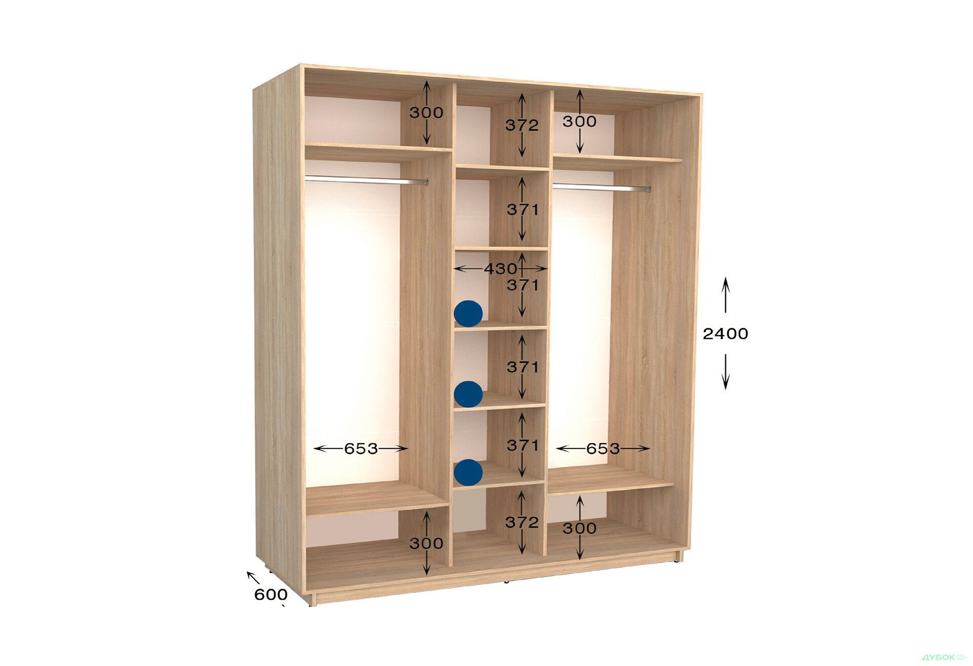 Шафа-купе Garant Практик №70 3-дверна 180 см - Зображення 2 Зображення 2 - Шафа-купе Garant Практик №70 3-дверна 180 см