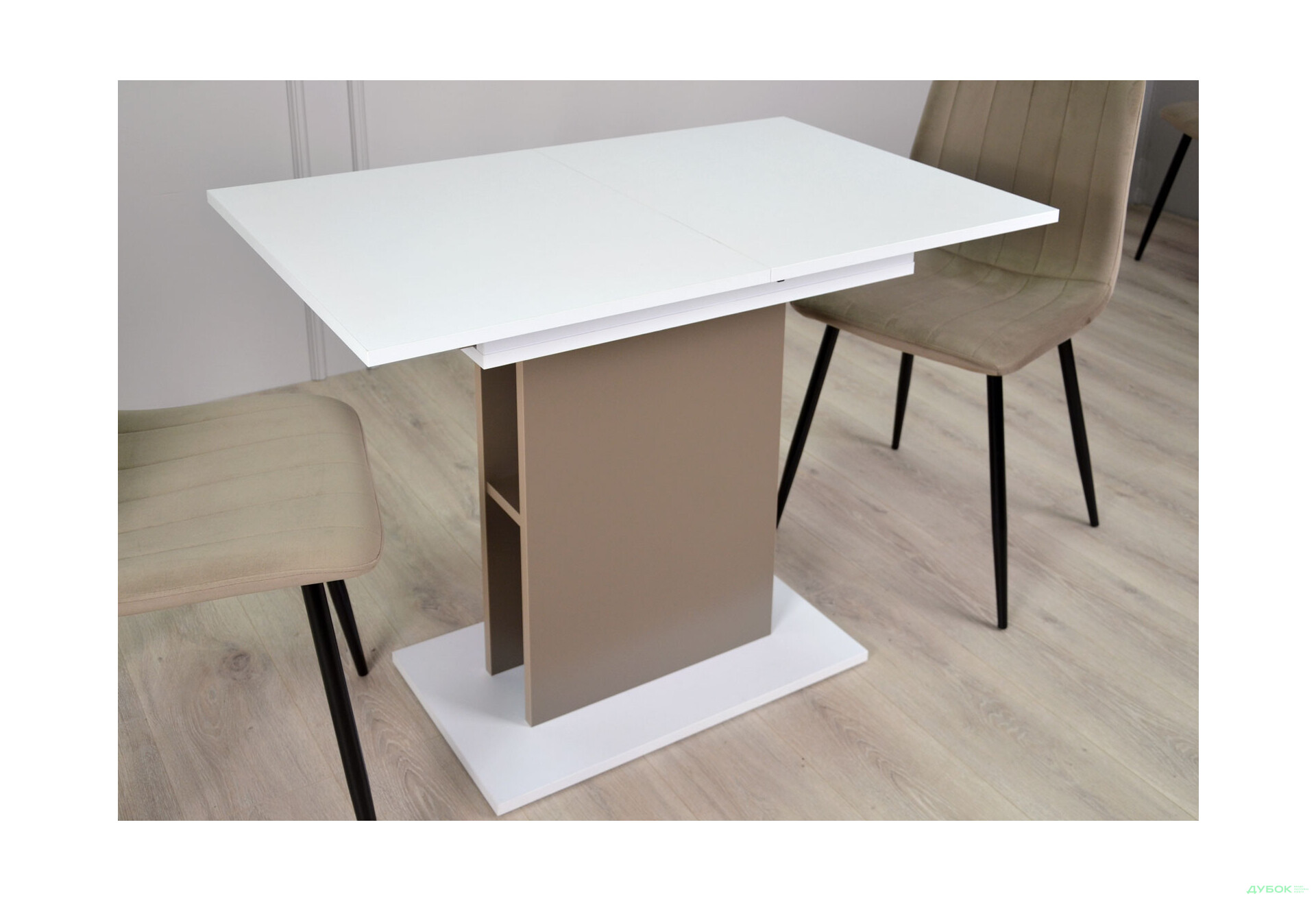 Стіл обідній Intarsio Стоун / Stoun 100x60 см розкладний Біла аляска / Латте - Зображення 4 Зображення 4 - Стіл обідній Intarsio Стоун / Stoun 100x60 см розкладний Біла аляска / Латте