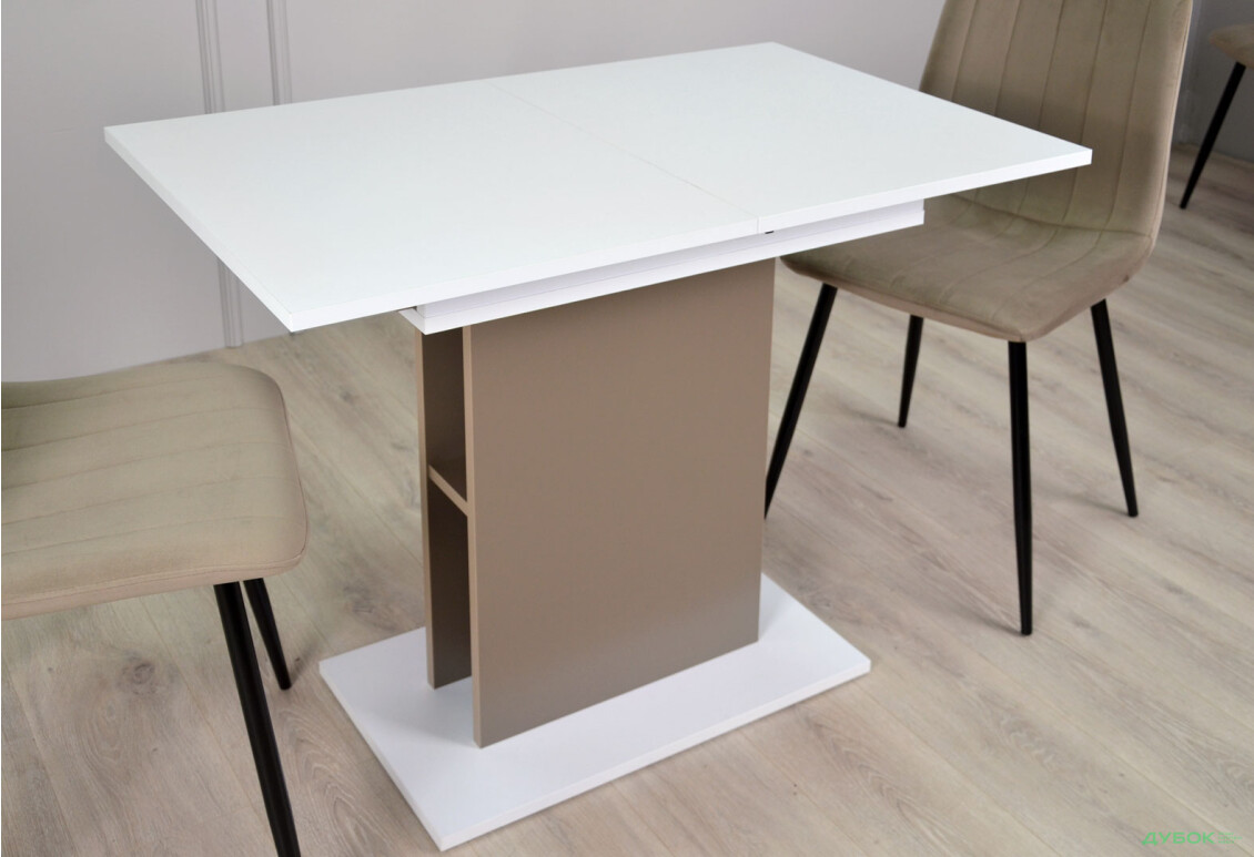 Стіл обідній Intarsio Стоун / Stoun 100x60 см розкладний Біла аляска / Латте - Зображення 4 Зображення 4 - Стіл обідній Intarsio Стоун / Stoun 100x60 см розкладний Біла аляска / Латте