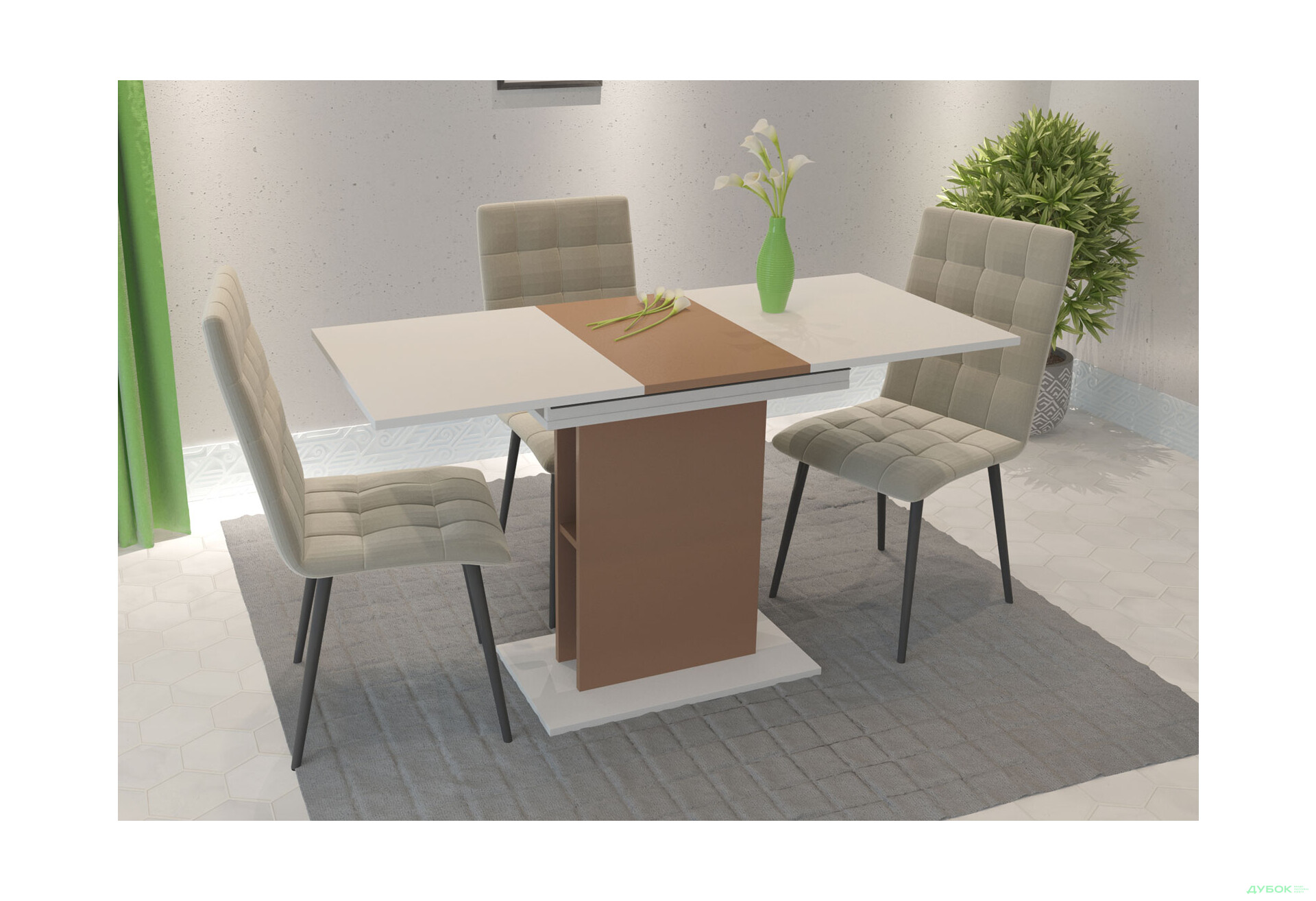 Стіл обідній Intarsio Стоун / Stoun 100x60 см розкладний Біла аляска / Латте - Зображення 8 Зображення 8 - Стіл обідній Intarsio Стоун / Stoun 100x60 см розкладний Біла аляска / Латте