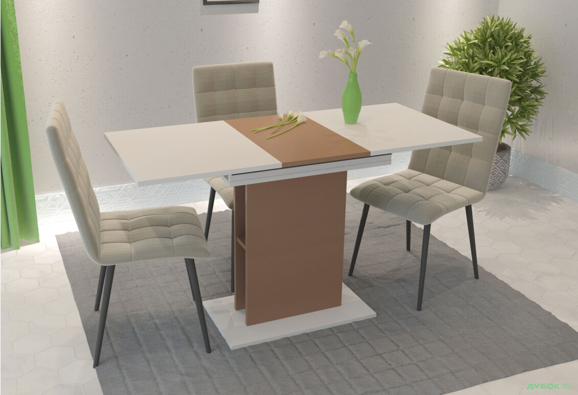 Стіл обідній Intarsio Стоун / Stoun 100x60 см розкладний Біла аляска / Латте - Зображення 8 Зображення 8 - Стіл обідній Intarsio Стоун / Stoun 100x60 см розкладний Біла аляска / Латте