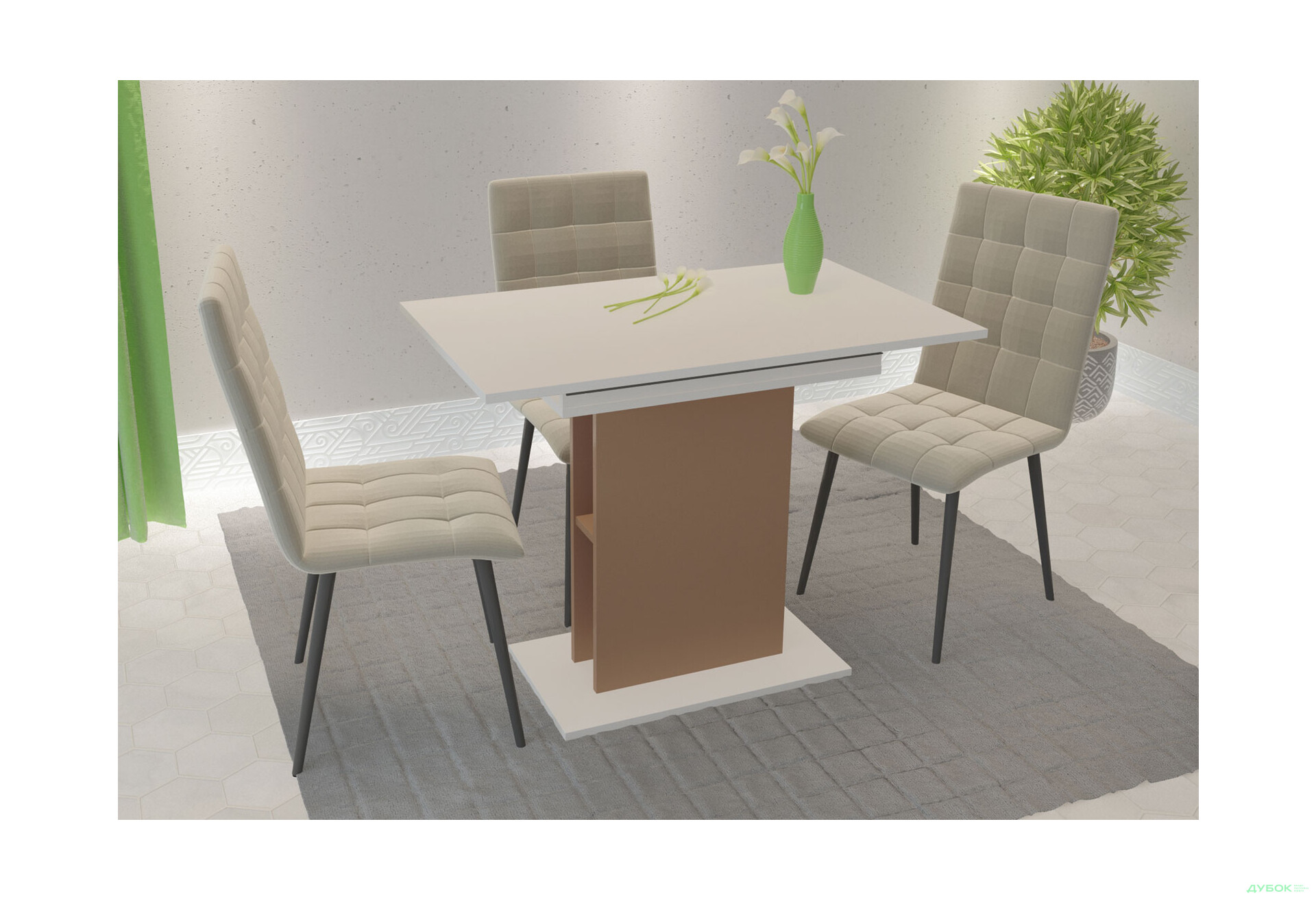 Стіл обідній Intarsio Стоун / Stoun 100x60 см розкладний Біла аляска / Латте - Зображення 7 Зображення 7 - Стіл обідній Intarsio Стоун / Stoun 100x60 см розкладний Біла аляска / Латте