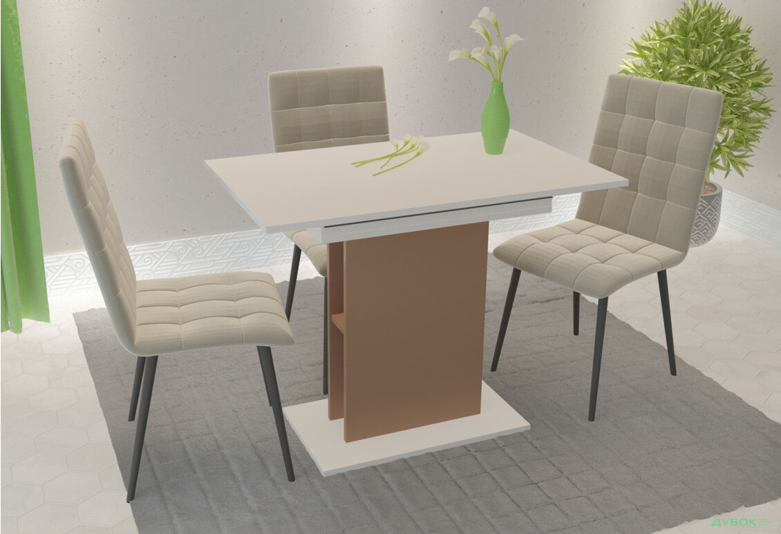 Стіл обідній Intarsio Стоун / Stoun 100x60 см розкладний Біла аляска / Латте - Зображення 7 Зображення 7 - Стіл обідній Intarsio Стоун / Stoun 100x60 см розкладний Біла аляска / Латте