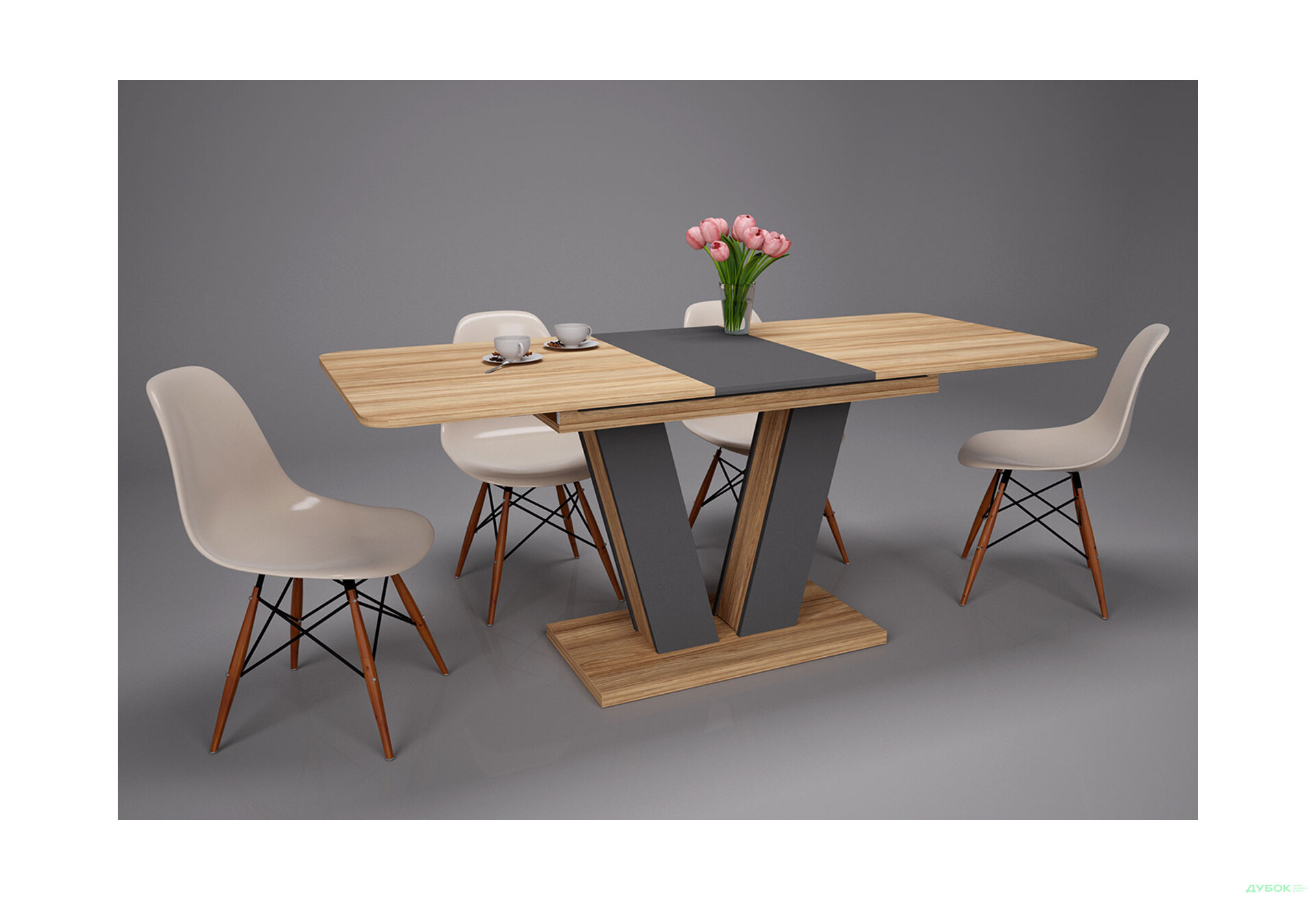 Изображение 9 - Стол обеденный Intarsio Торино / Torino 140x80 см раскладной Блэквуд ячменный / Графит