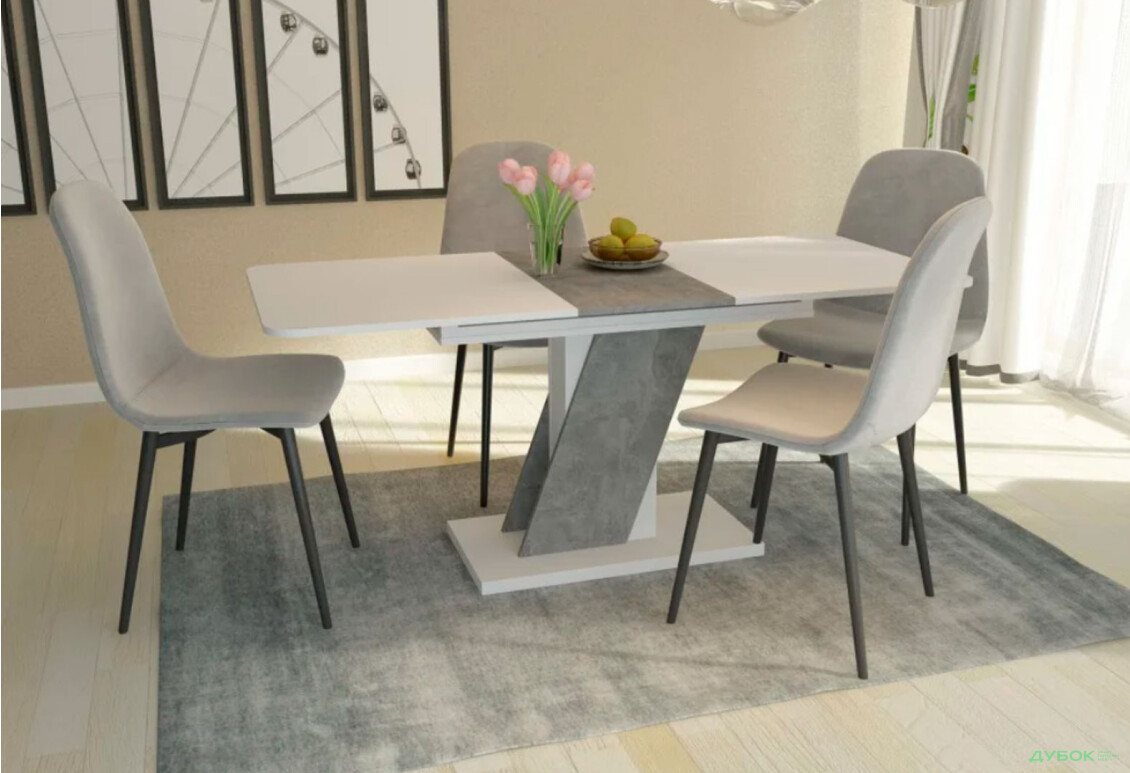 Стіл обідній Intarsio Карвело / Carvelo 140x80 см розкладний Біла аляска / Індастріал - Зображення 10 Зображення 10 - Стіл обідній Intarsio Карвело / Carvelo 140x80 см розкладний Біла аляска / Індастріал