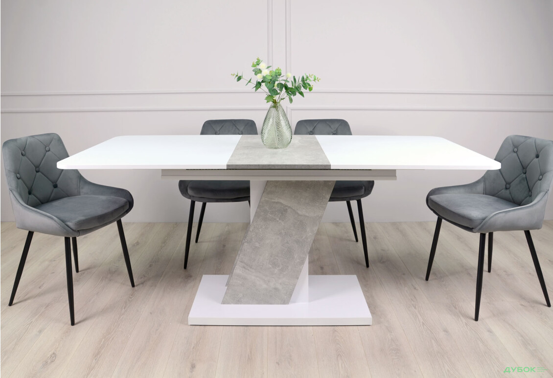 Стіл обідній Intarsio Карвело / Carvelo 140x80 см розкладний Біла аляска / Індастріал - Зображення 4 Зображення 4 - Стіл обідній Intarsio Карвело / Carvelo 140x80 см розкладний Біла аляска / Індастріал