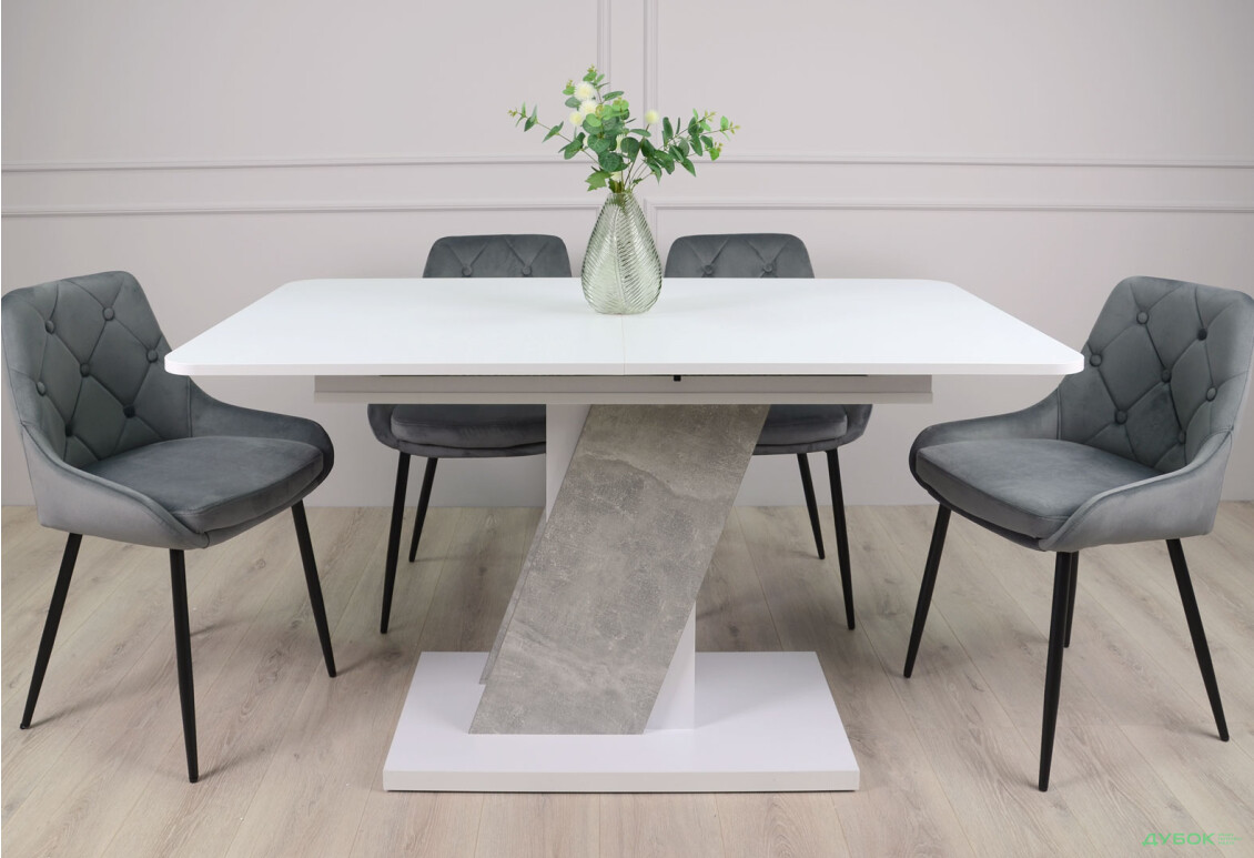 Стіл обідній Intarsio Карвело / Carvelo 140x80 см розкладний Біла аляска / Індастріал - Зображення 5 Зображення 5 - Стіл обідній Intarsio Карвело / Carvelo 140x80 см розкладний Біла аляска / Індастріал