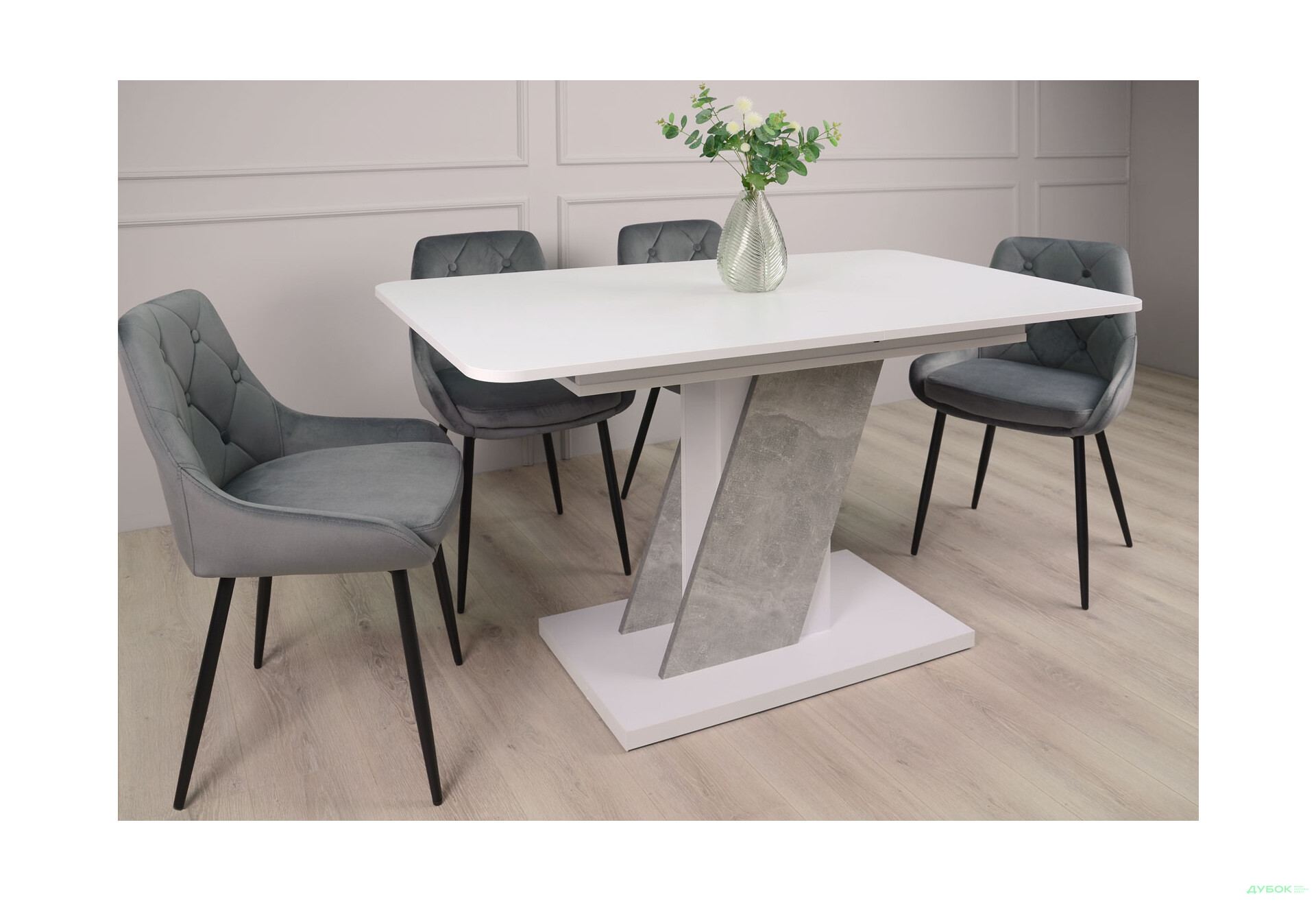 Стіл обідній Intarsio Карвело / Carvelo 140x80 см розкладний Біла аляска / Індастріал - Зображення 6 Зображення 6 - Стіл обідній Intarsio Карвело / Carvelo 140x80 см розкладний Біла аляска / Індастріал