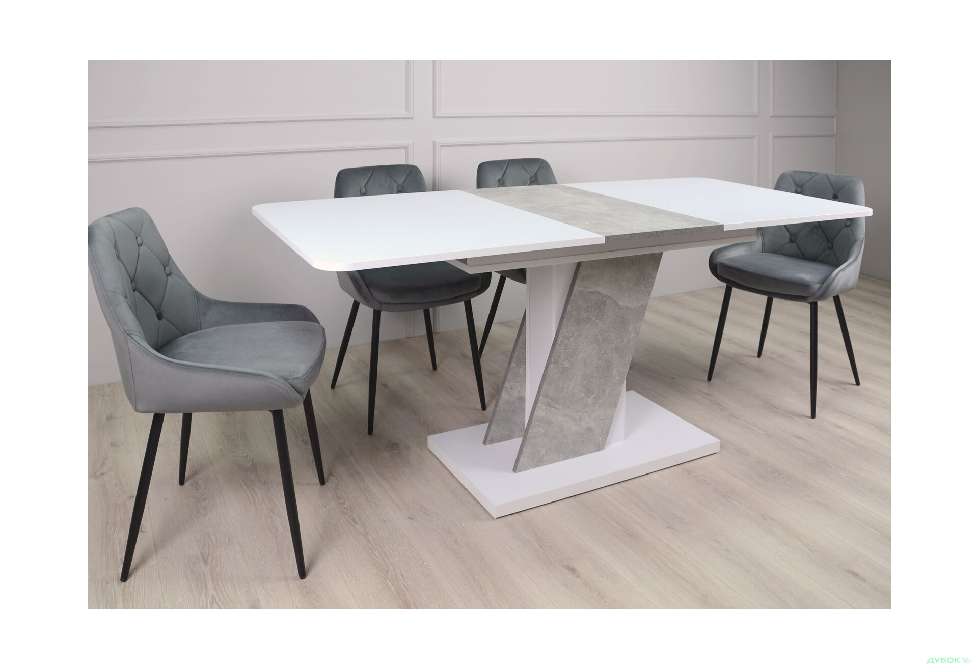 Стіл обідній Intarsio Карвело / Carvelo 140x80 см розкладний Біла аляска / Індастріал - Зображення 8 Зображення 8 - Стіл обідній Intarsio Карвело / Carvelo 140x80 см розкладний Біла аляска / Індастріал