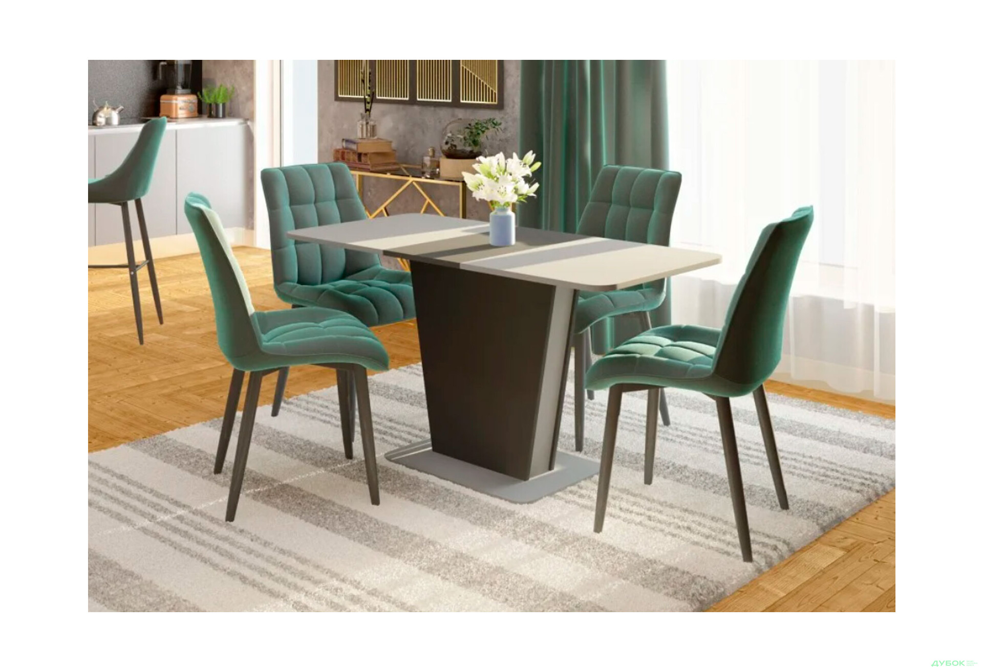 Стіл обідній Intarsio Космо / Cosmo 110x68 см розкладний Графіт / Сірий камінь - Зображення 6 Зображення 6 - Стіл обідній Intarsio Космо / Cosmo 110x68 см розкладний Графіт / Сірий камінь