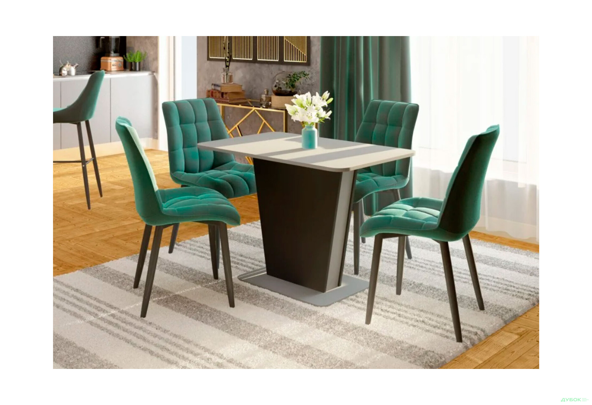 Стіл обідній Intarsio Космо / Cosmo 110x68 см розкладний Графіт / Сірий камінь - Зображення 9 Зображення 9 - Стіл обідній Intarsio Космо / Cosmo 110x68 см розкладний Графіт / Сірий камінь