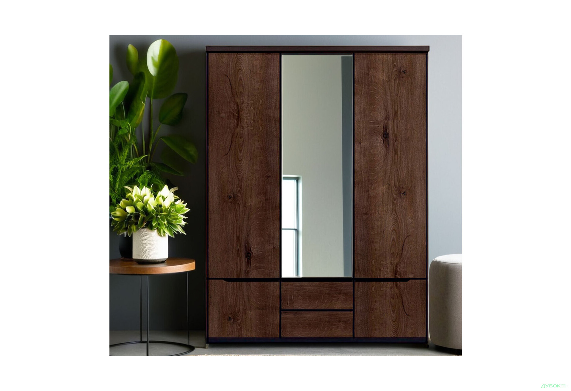 Шафа ВМК Джулі 5-дверна з 2 шухлядами та дзеркалом 154 см Венге магія/Дуб конкордія - Зображення 2 Зображення 2 - Шафа ВМК Джулі 5-дверна з 2 шухлядами та дзеркалом 154 см Венге магія/Дуб конкордія
