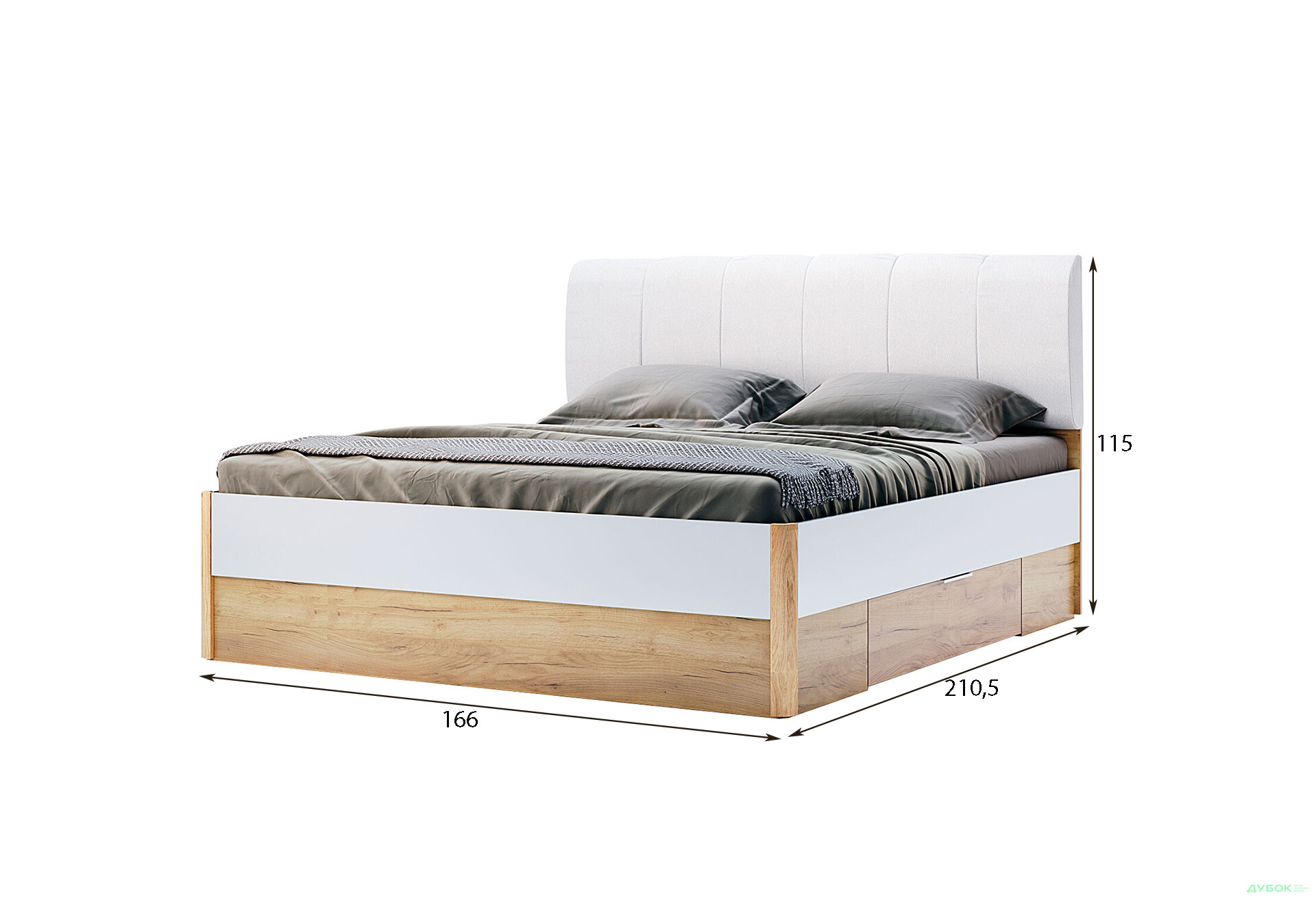 Ліжко MiroMark Асті (без вкладу) 160х200 см з шухлядами, дуб крафт/білий - Зображення 3 Зображення 3 - Ліжко MiroMark Асті (без вкладу) 160х200 см з шухлядами, дуб крафт/білий