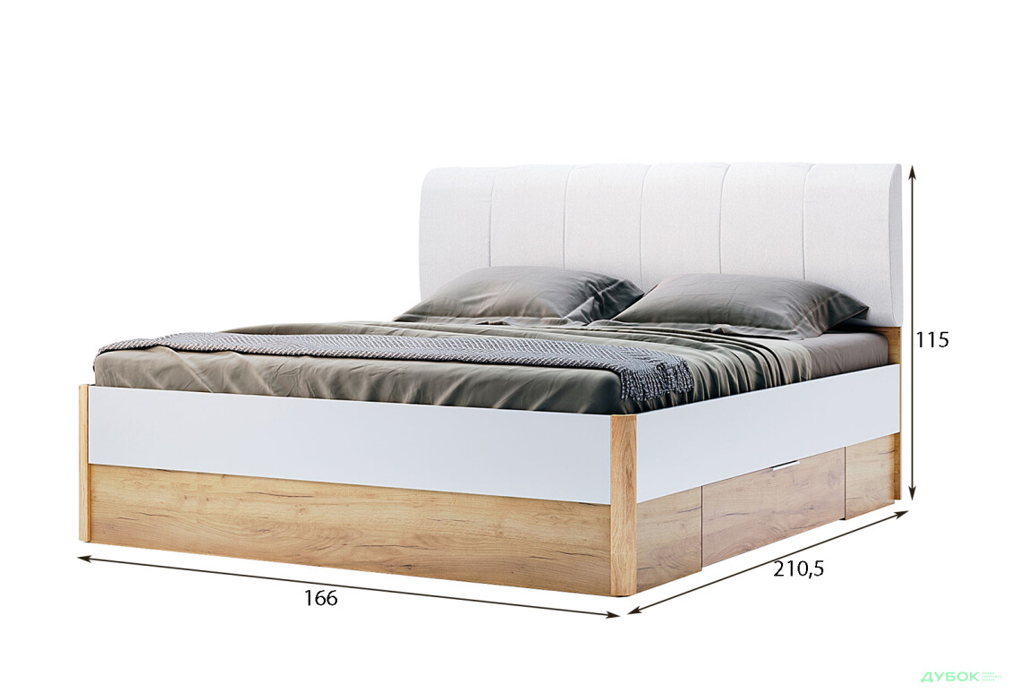 Ліжко MiroMark Асті (без вкладу) 160х200 см з шухлядами, дуб крафт/білий - Зображення 3 Зображення 3 - Ліжко MiroMark Асті (без вкладу) 160х200 см з шухлядами, дуб крафт/білий