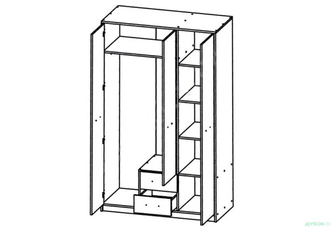 Шафа Гербор Непо 3-дверна з 2 шухлядами 119 см Дуб сонома - Зображення 2 Зображення 2 - Шафа Гербор Непо 3-дверна з 2 шухлядами 119 см Дуб сонома