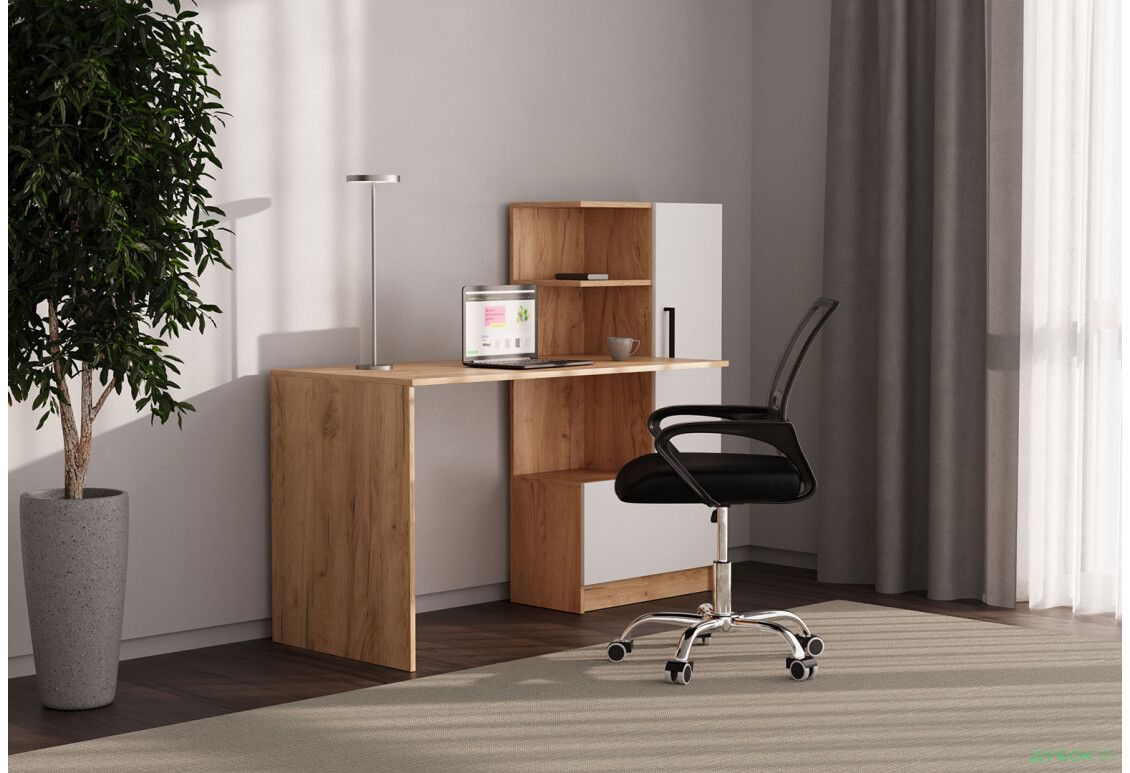 Стол компьютерный Garant Стандарт 150x59 см со стеллажом, Дуб крафт золотой / Нимфея альба сборка правая - Изображение 2 Изображение 2 - Стол компьютерный Garant Стандарт 150x59 см со стеллажом, Дуб крафт золотой / Нимфея альба сборка правая