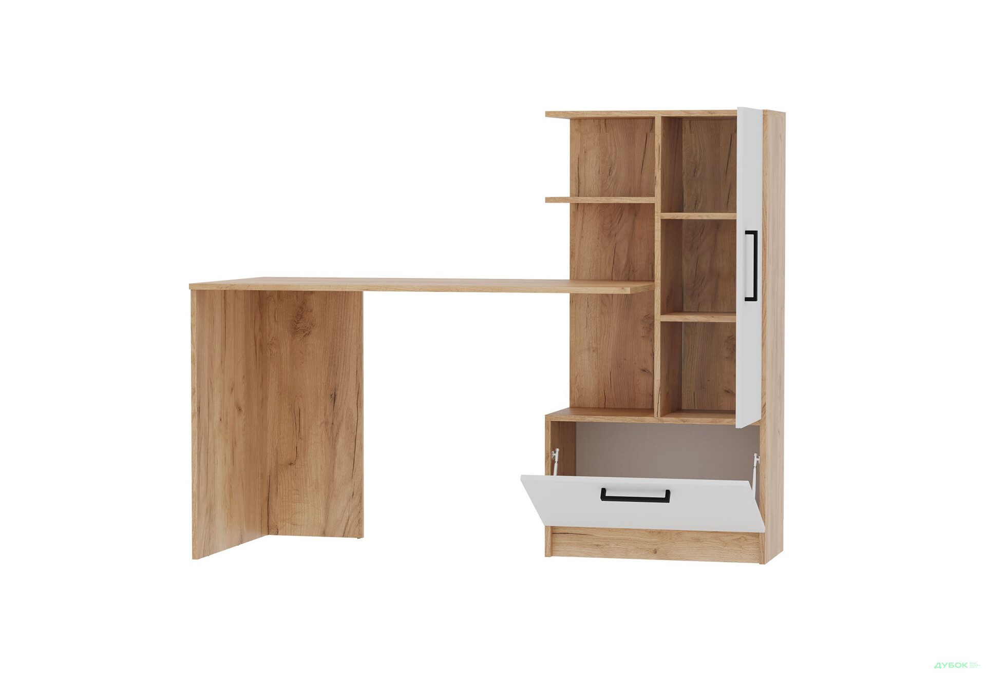 Стол компьютерный Garant Стандарт 150x59 см со стеллажом, Дуб крафт золотой / Нимфея альба сборка правая - Изображение 3 Изображение 3 - Стол компьютерный Garant Стандарт 150x59 см со стеллажом, Дуб крафт золотой / Нимфея альба сборка правая